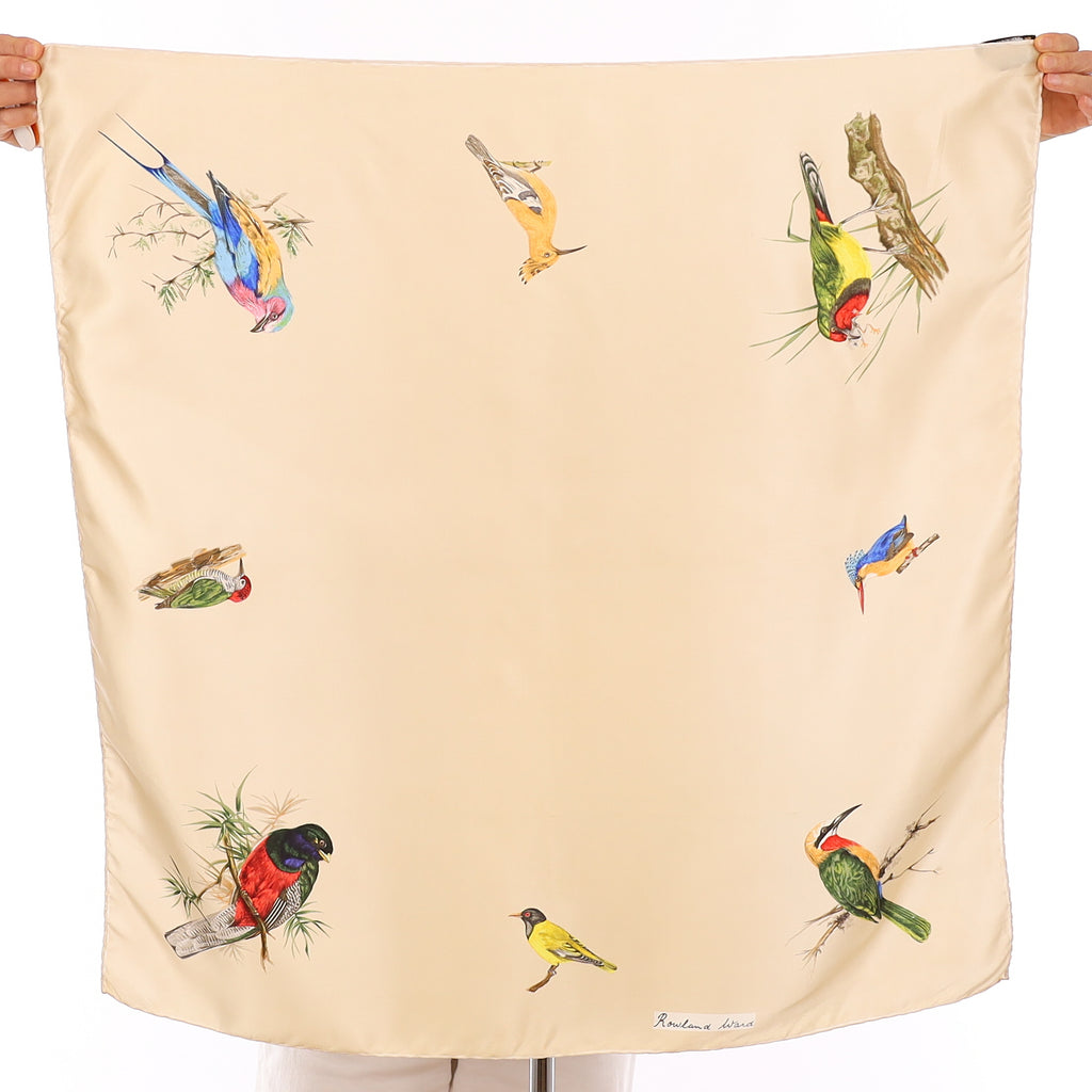 Rowland Ward Cream Painted Bird Vintage Silk Scarf