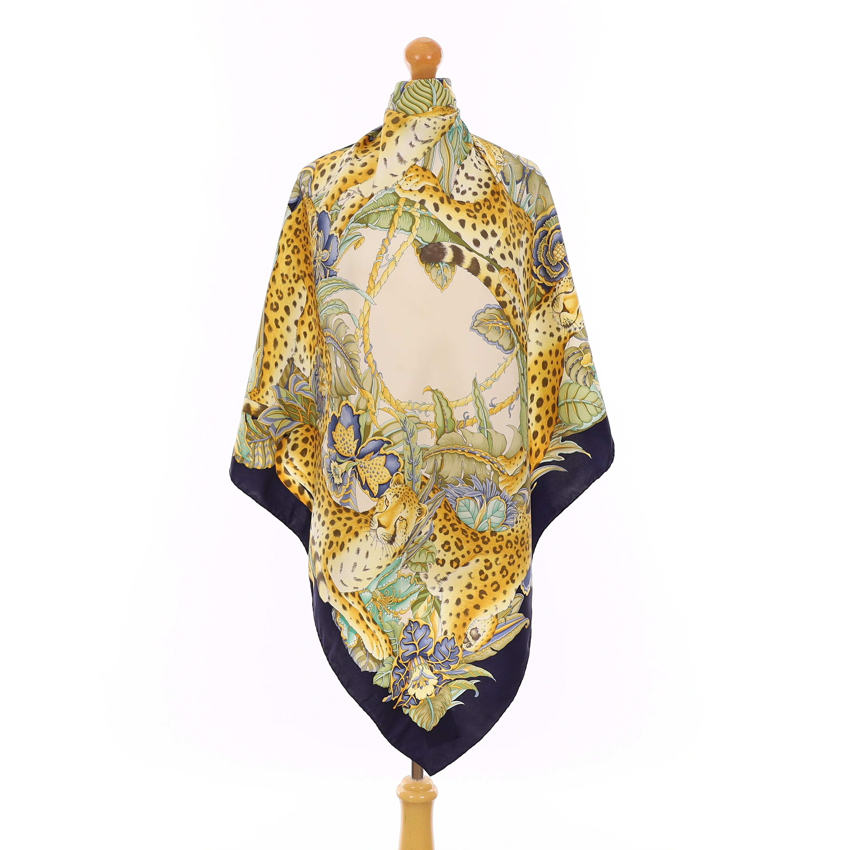 Ferragamo Navy Cheetah Design Silk Scarf