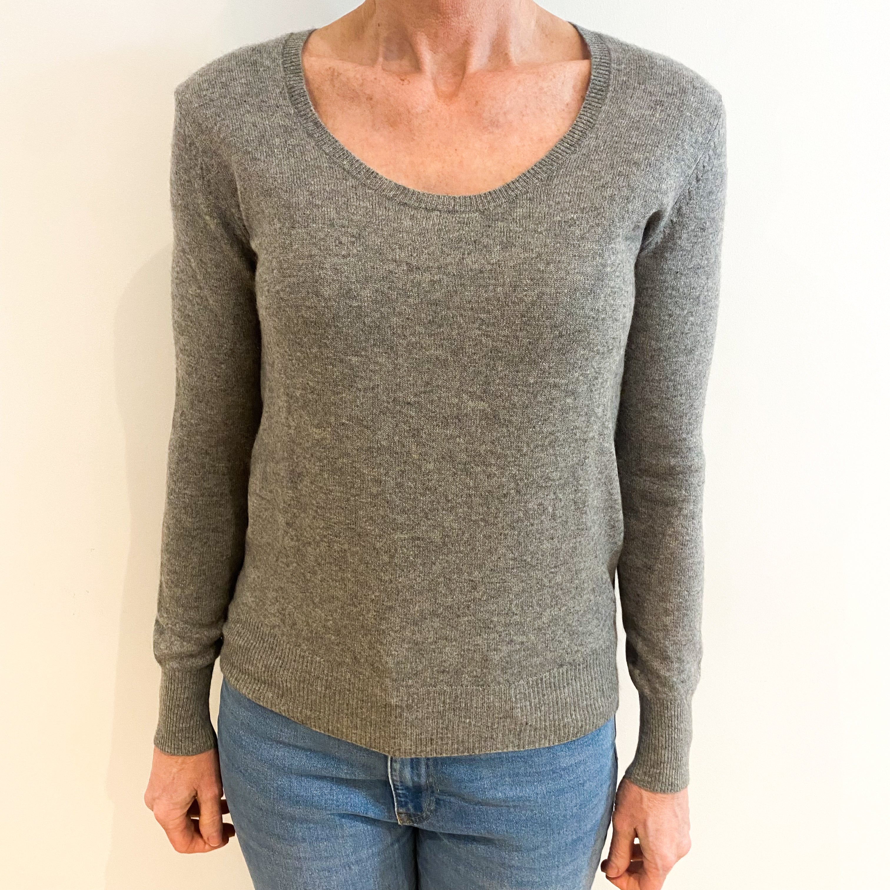 Smoke Grey Cashmere Scoop Neck Jumper Small