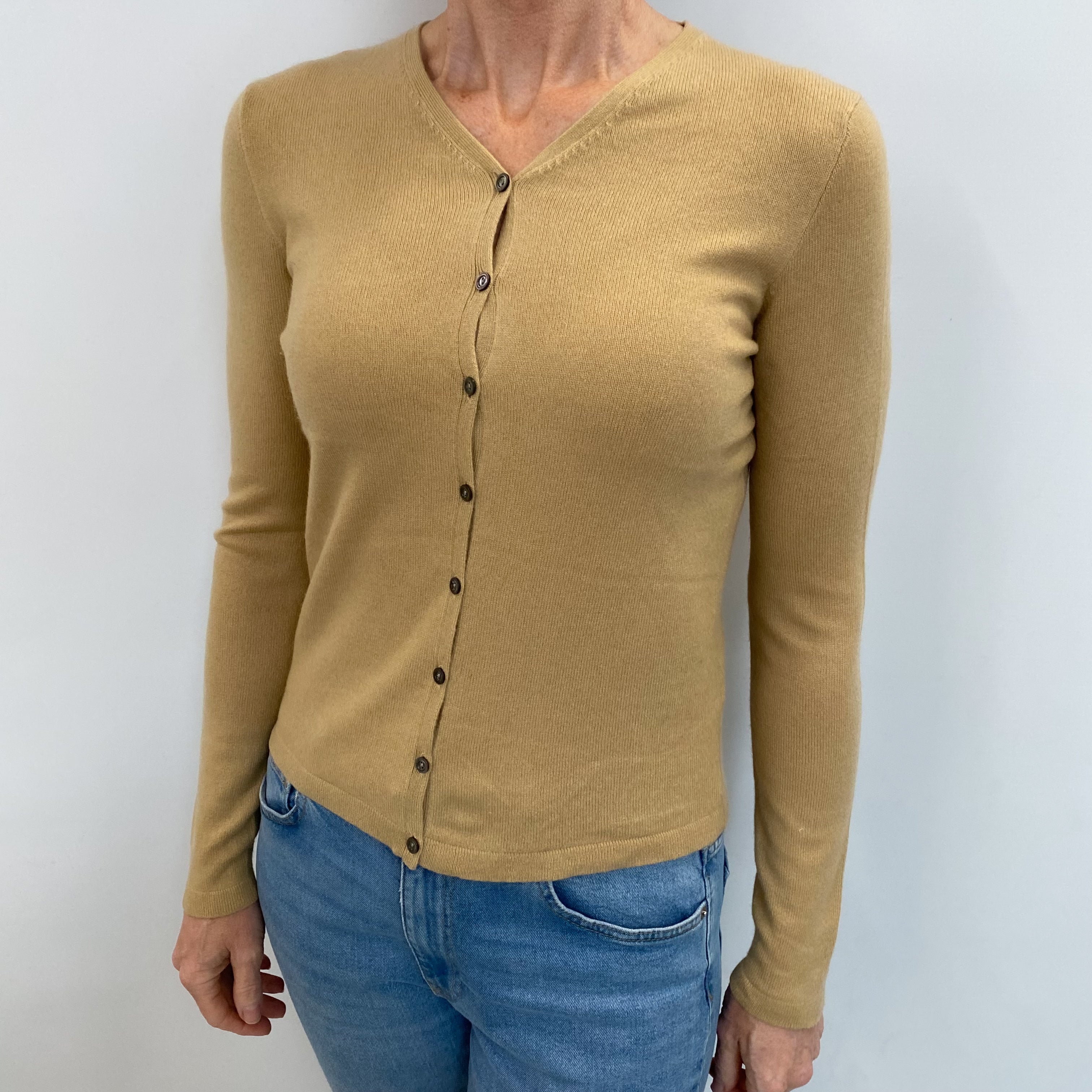 Caramel Brown Cashmere V Neck Cardigan Small
