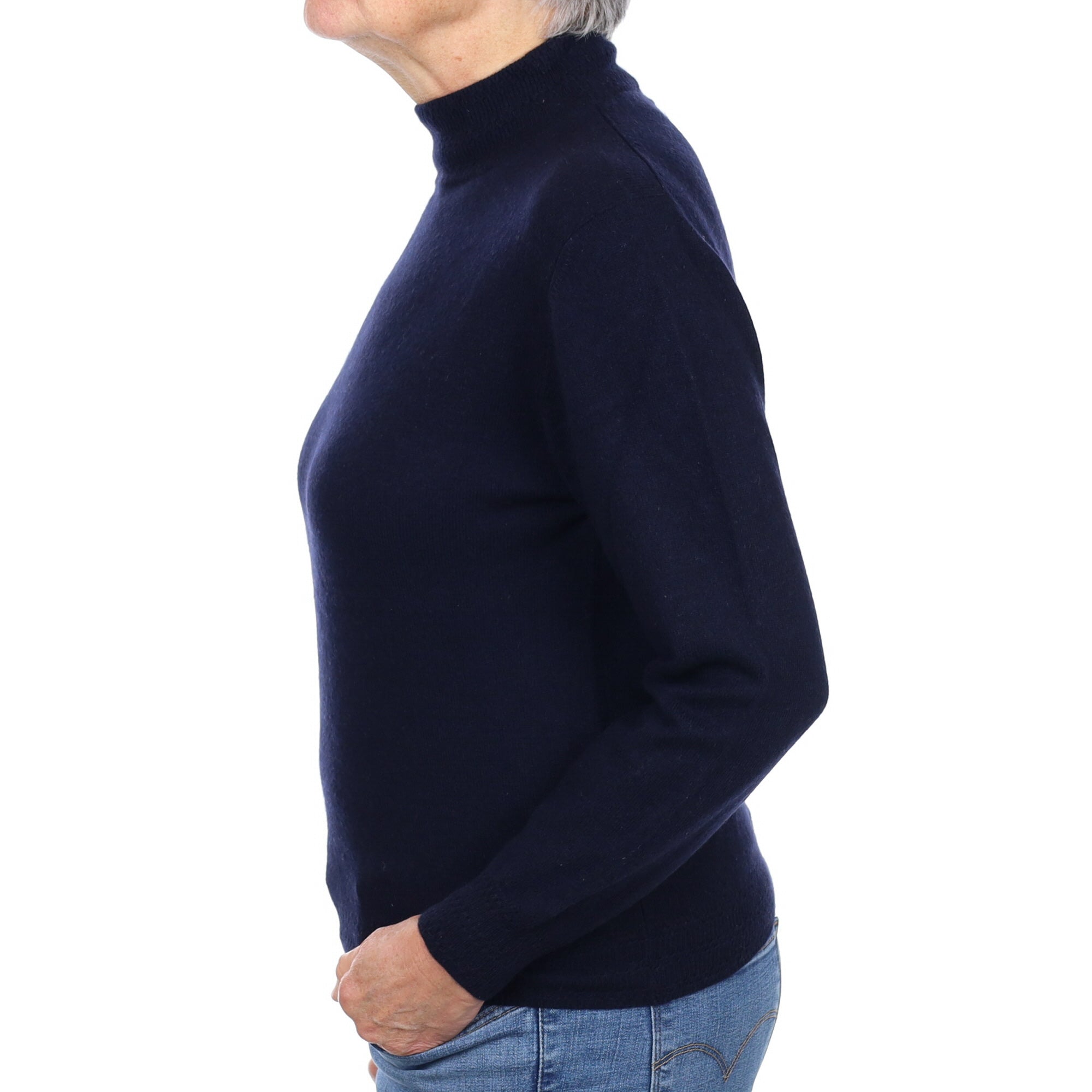 Navy Blue Cashmere Turtle Neck Jumper Medium