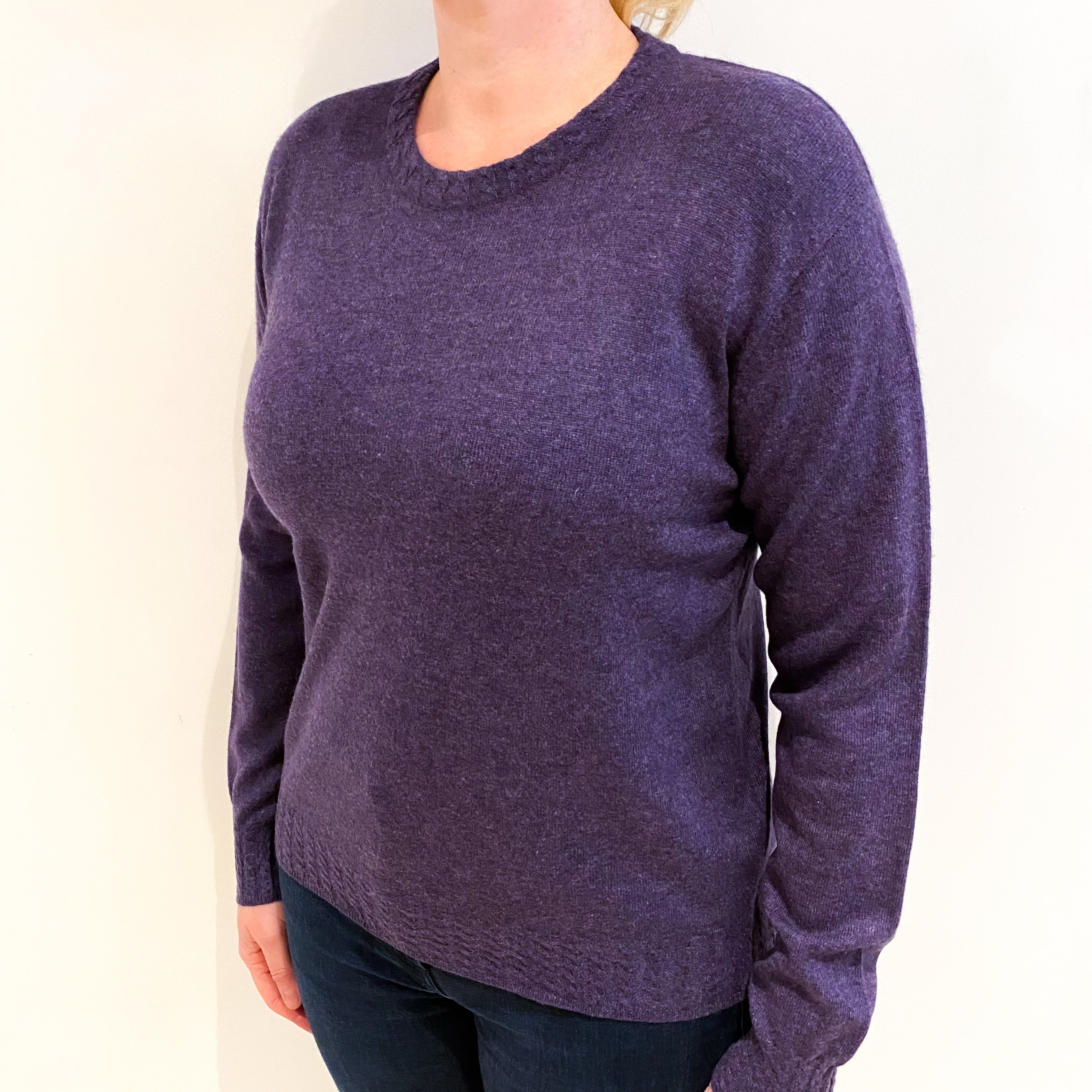 Grape Purple Cashmere Crew Neck Jumper Large