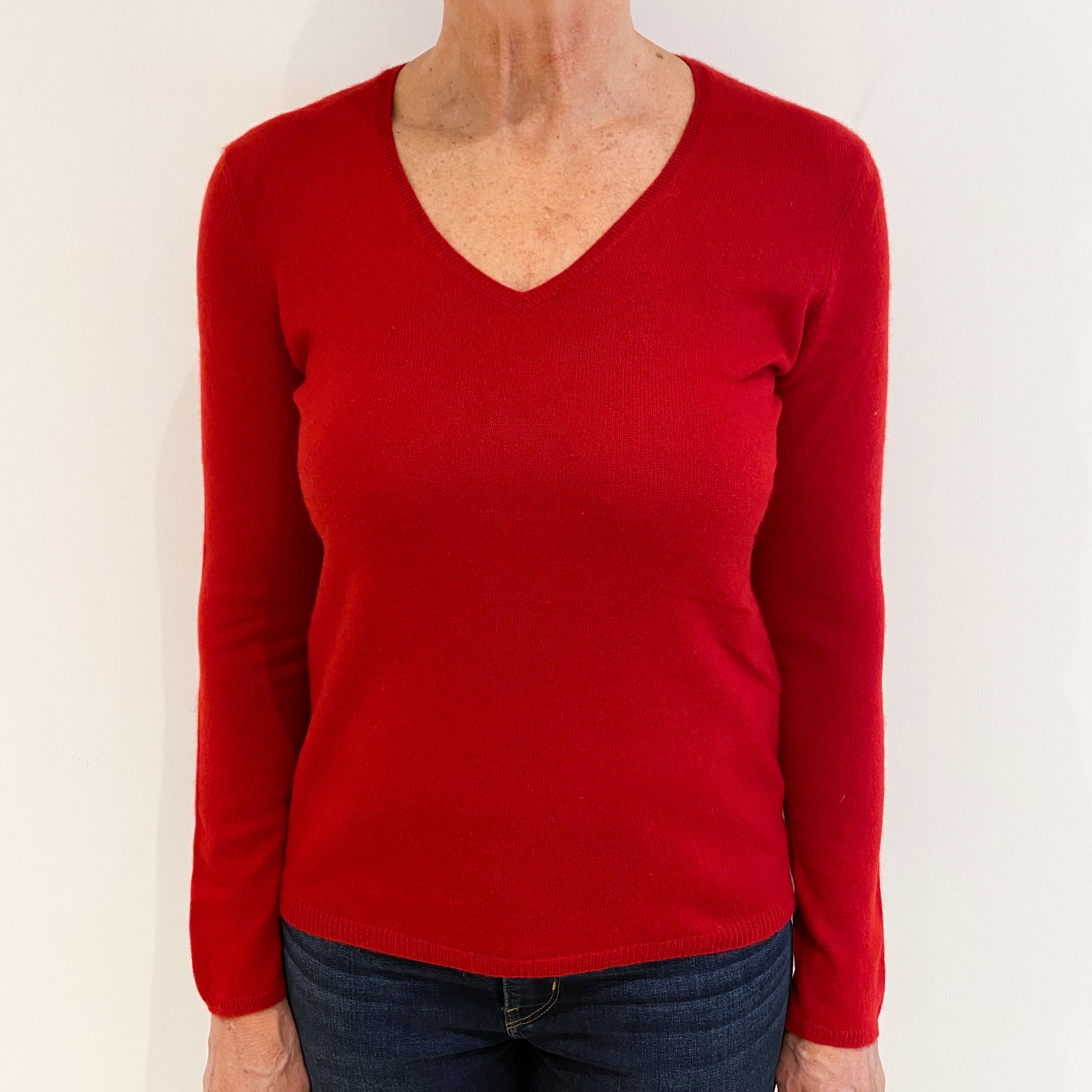 Scarlet Red Cashmere V-Neck Jumper Medium