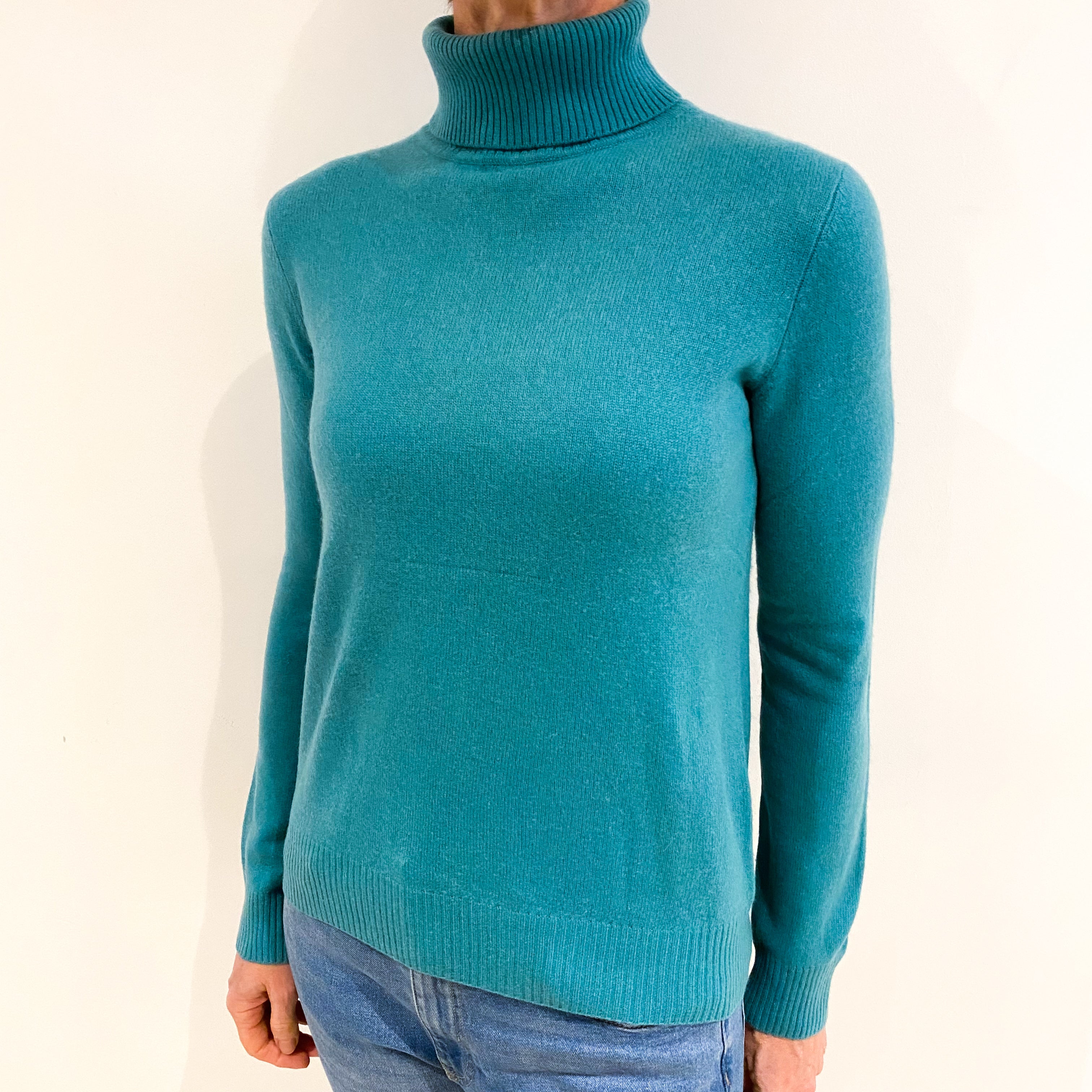 Estuary Green Cashmere Polo Neck Jumper Small