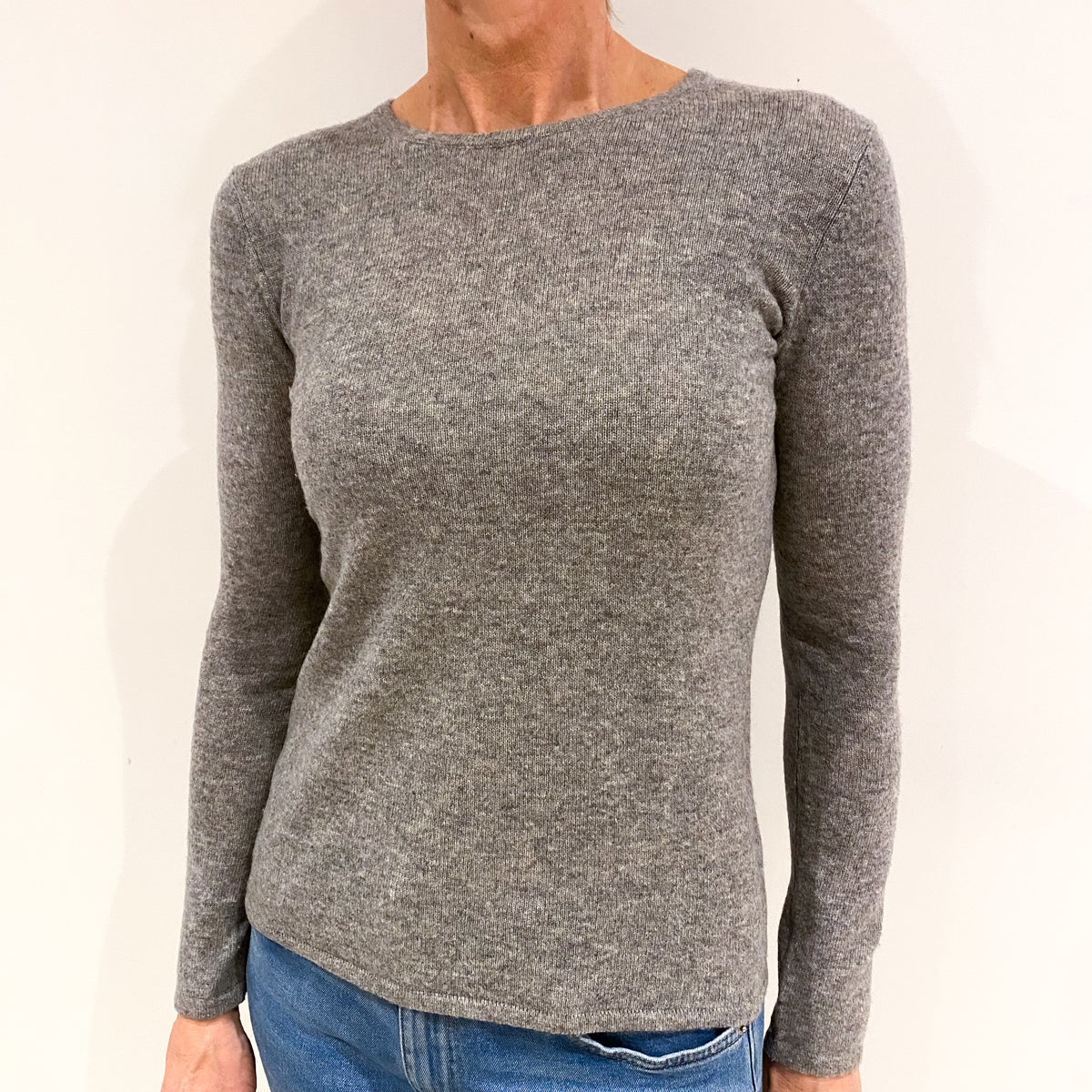 Ash Grey Cashmere Crew Neck Jumper Small