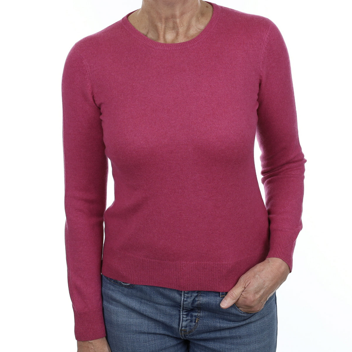 Fuchsia Pink Cashmere Crew Neck Jumper Medium