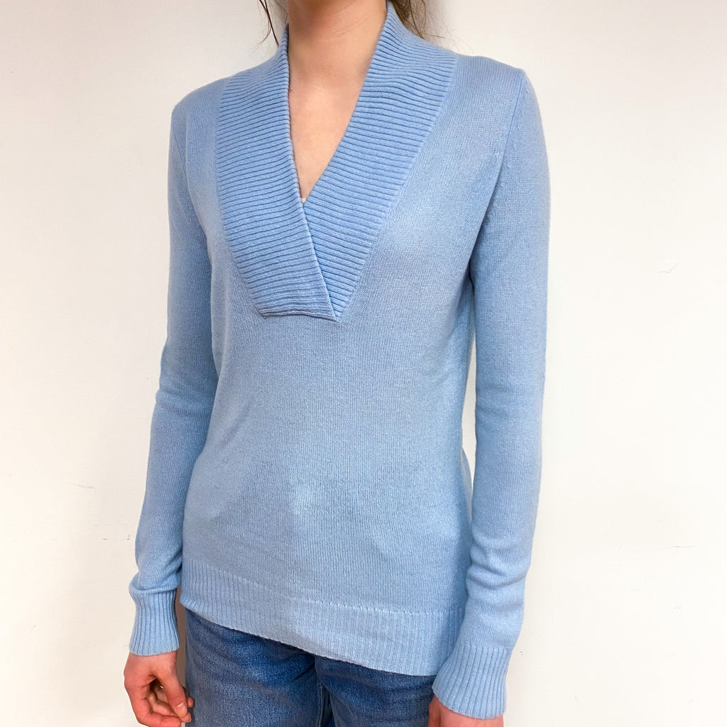 Opal Blue Cashmere V-Neck Jumper Extra Small