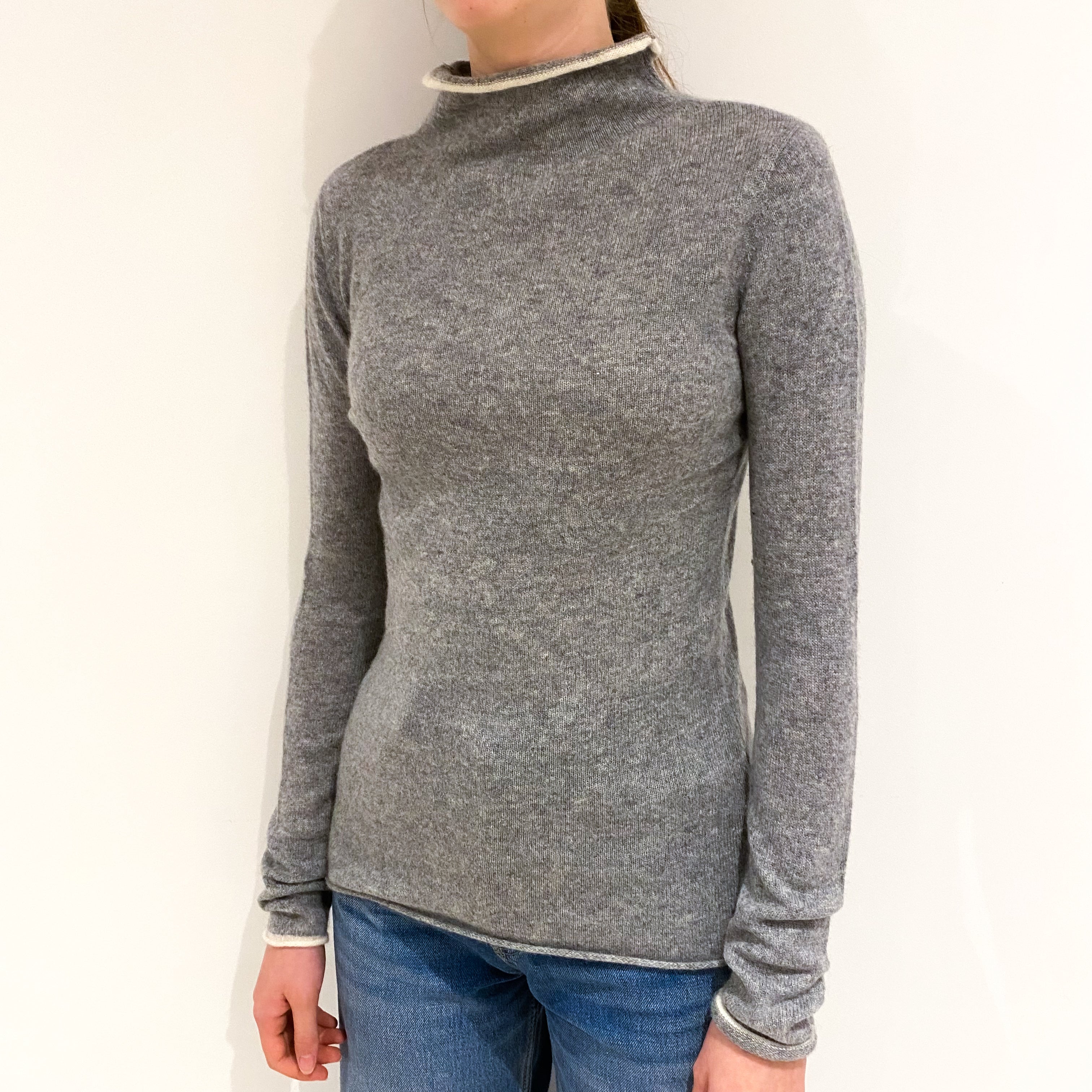Ash Grey Cashmere Funnel Neck Jumper Extra Small