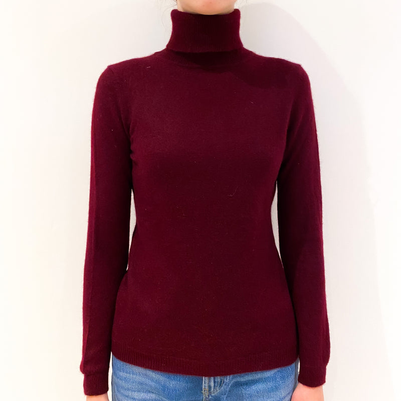 Wine Red Cashmere Polo Neck Jumper Extra Small