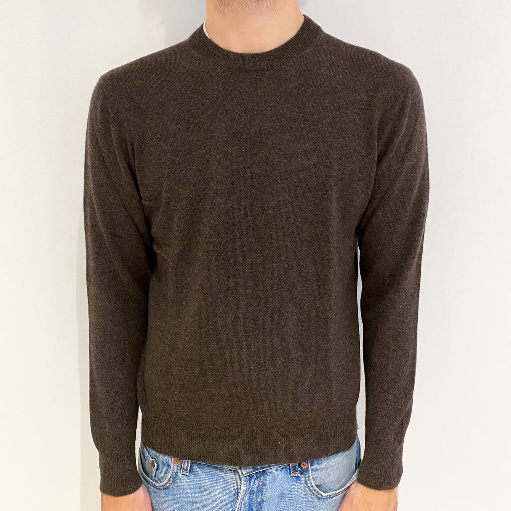 Men's Mole Brown Cashmere Crew Neck Jumper Medium