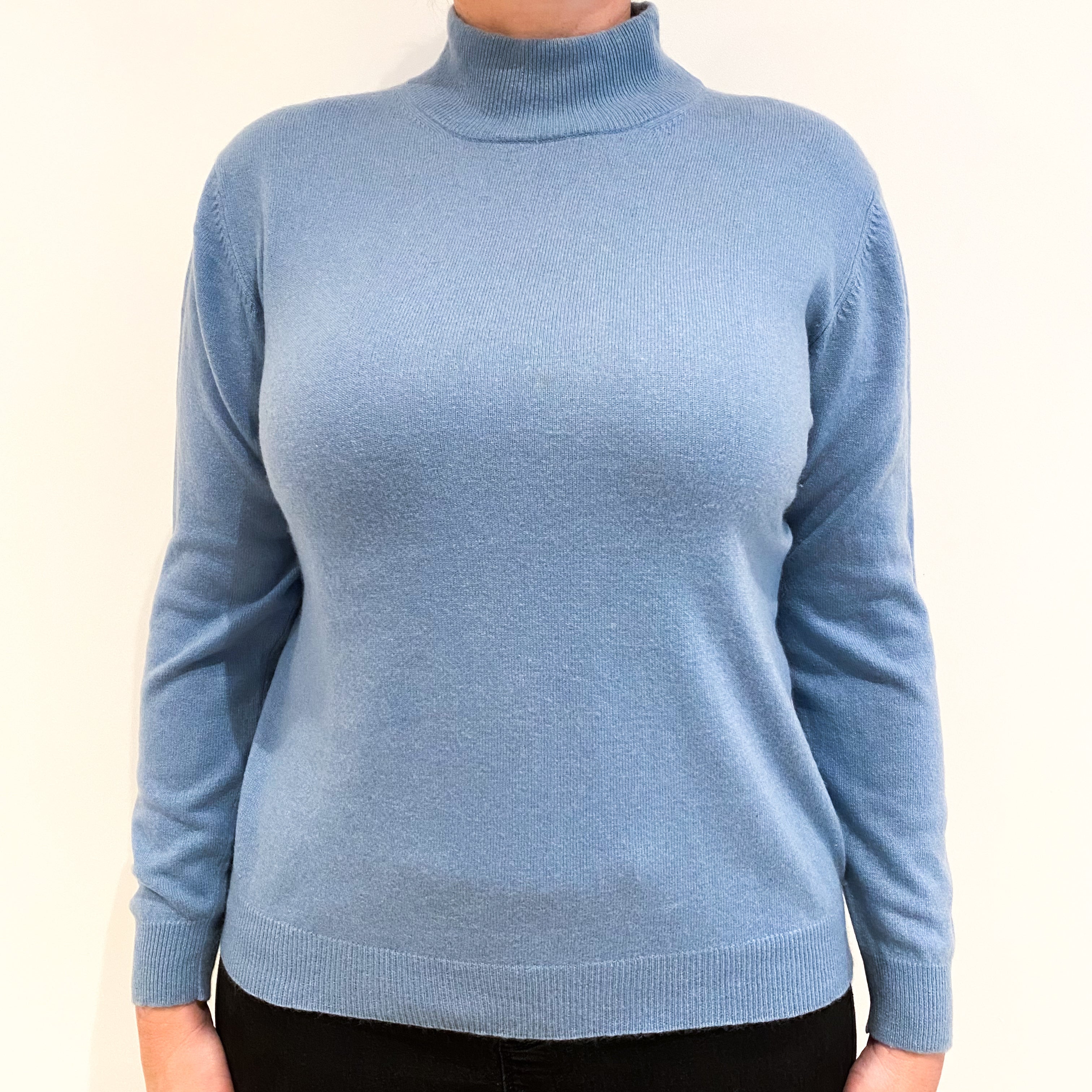 Opal Blue Cashmere Turtle Neck Jumper Large
