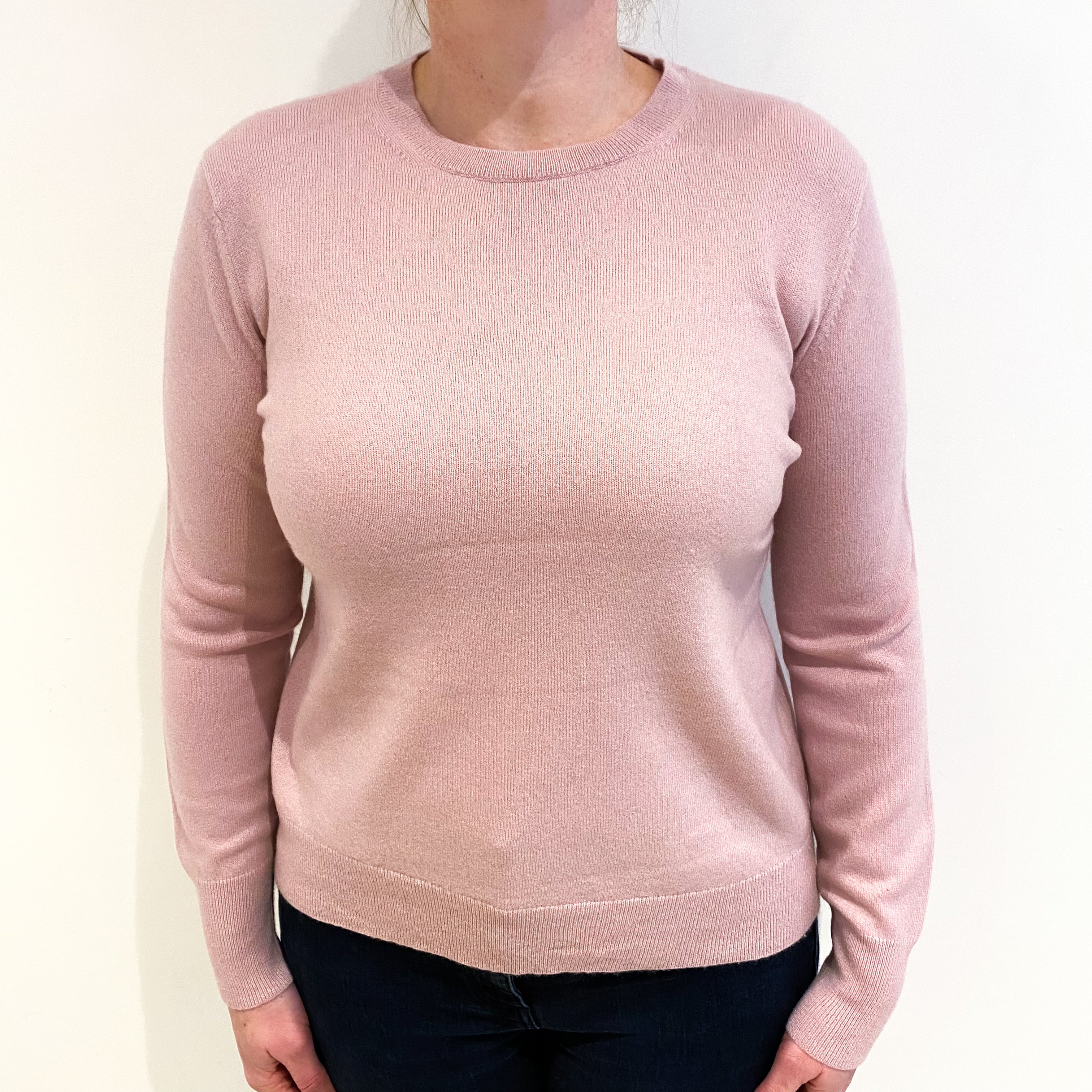 Blush Pink Cashmere Crew Neck Jumper Large