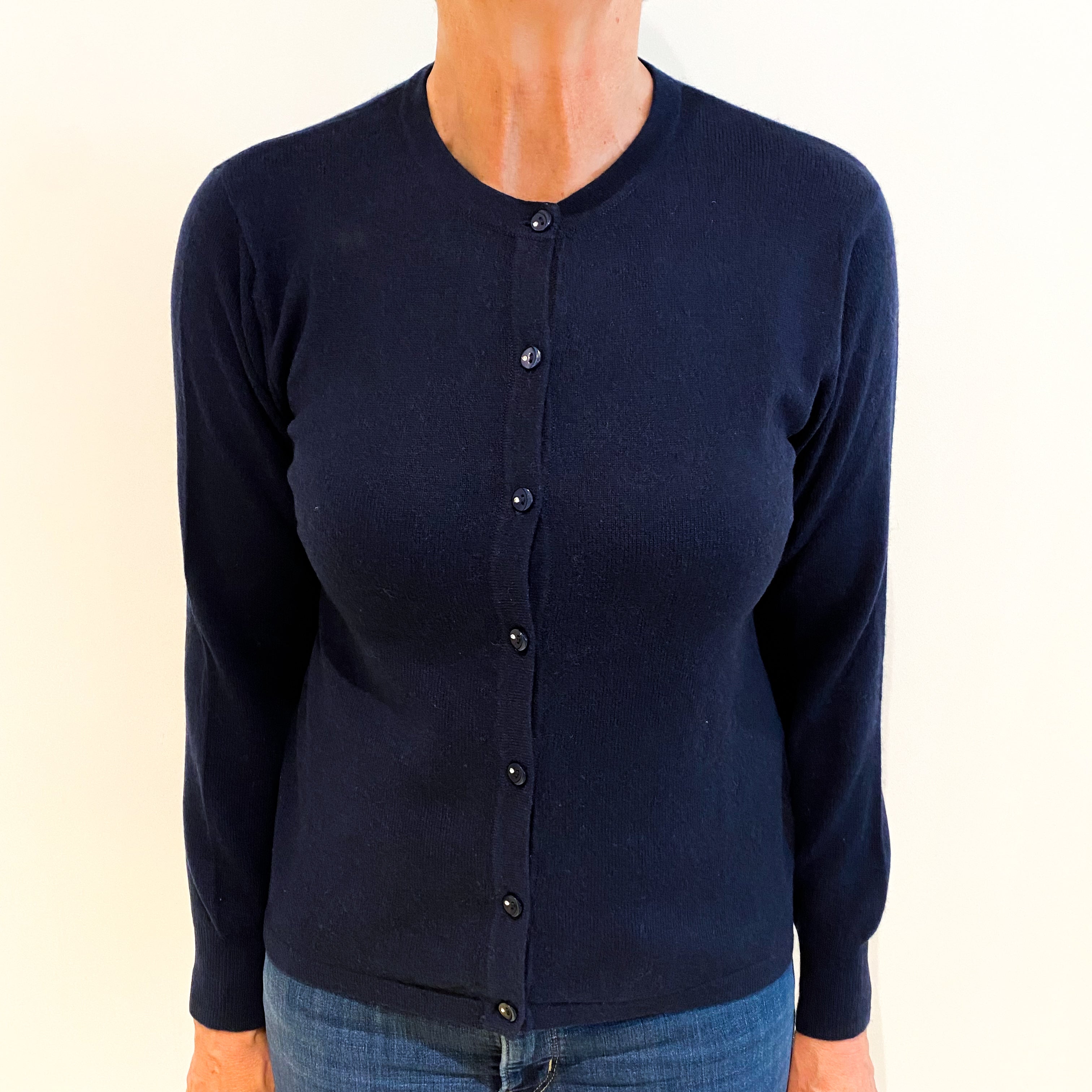 Navy Cashmere Crew Neck Cardigan Medium