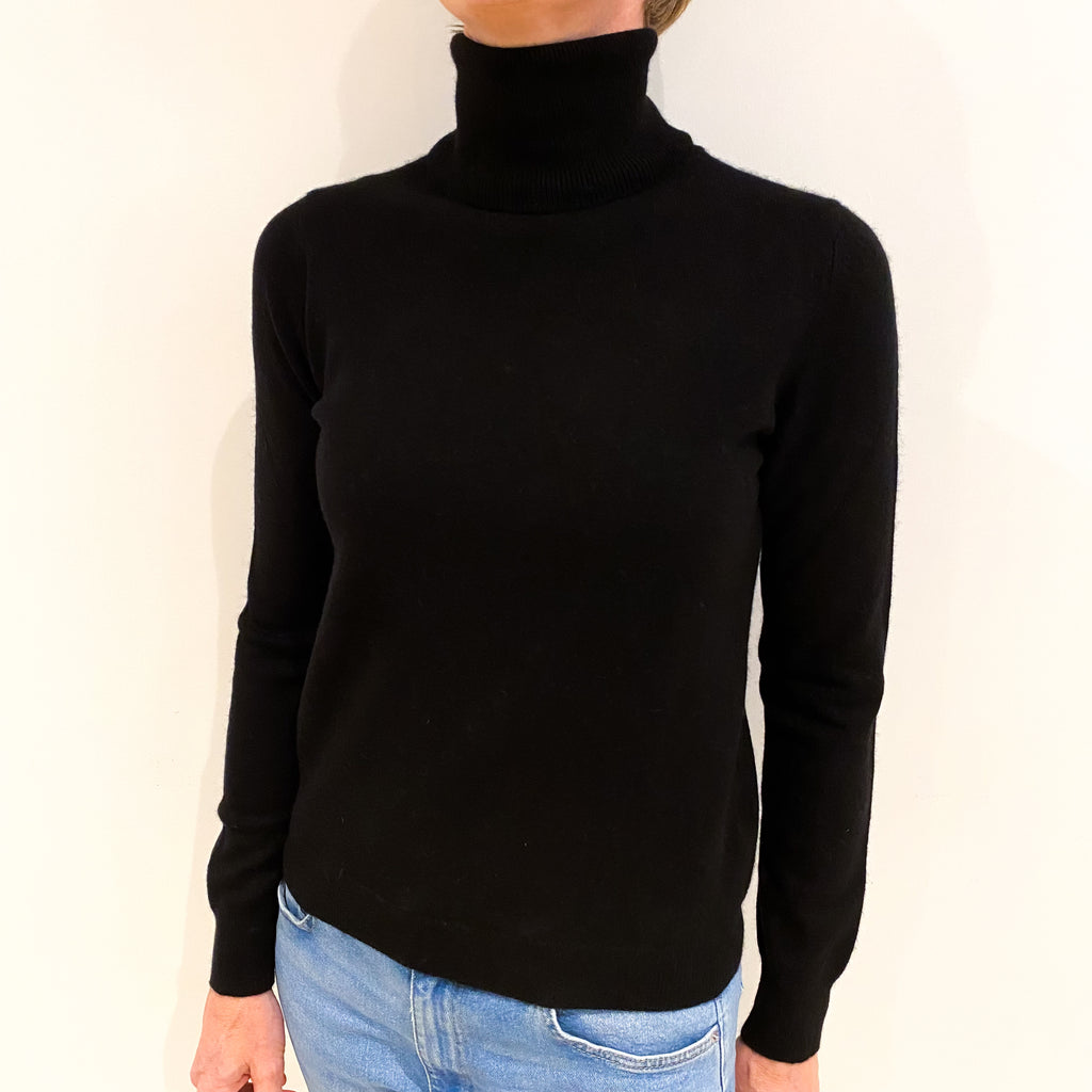 Black Cashmere Polo Neck Jumper Small