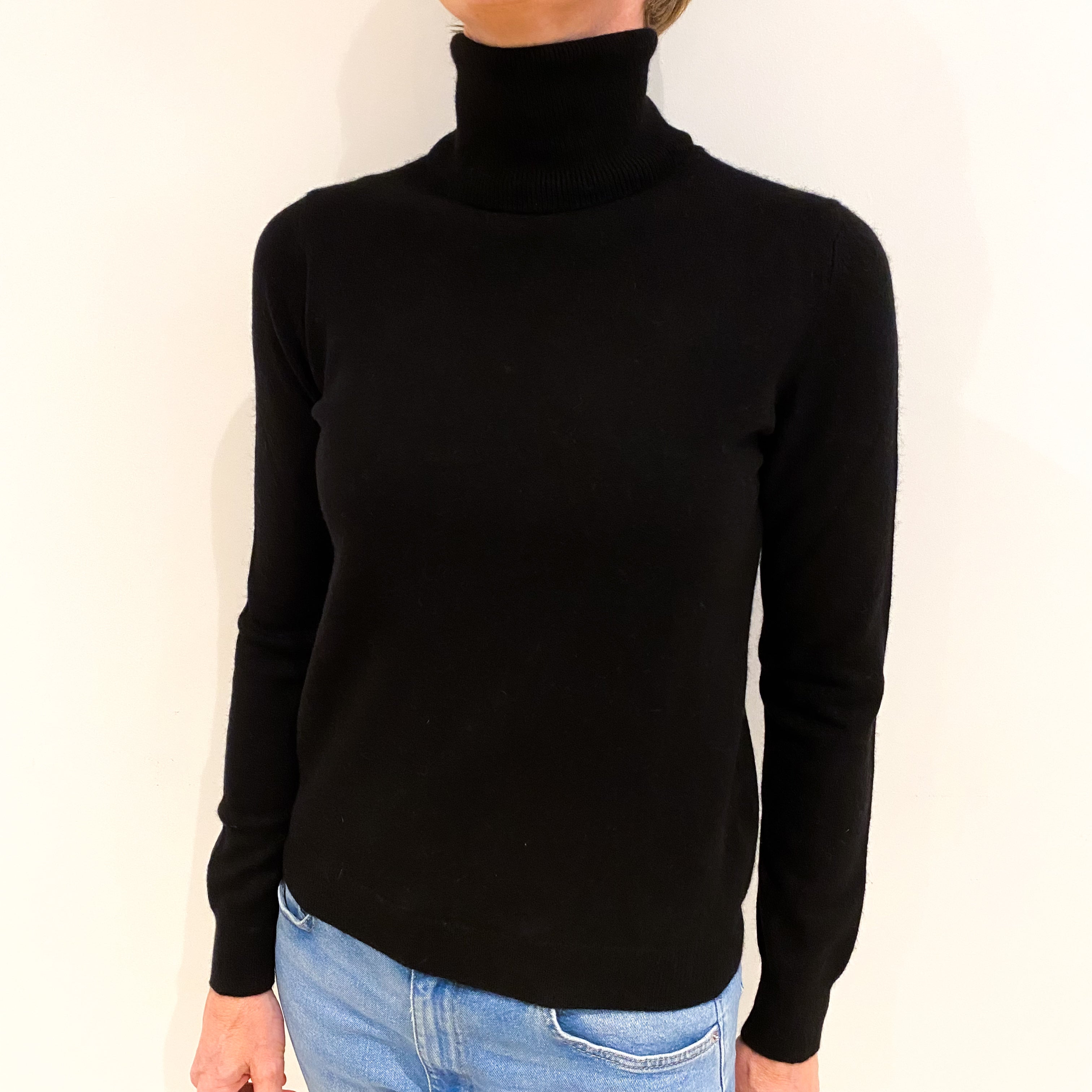 Black Cashmere Polo Neck Jumper Small