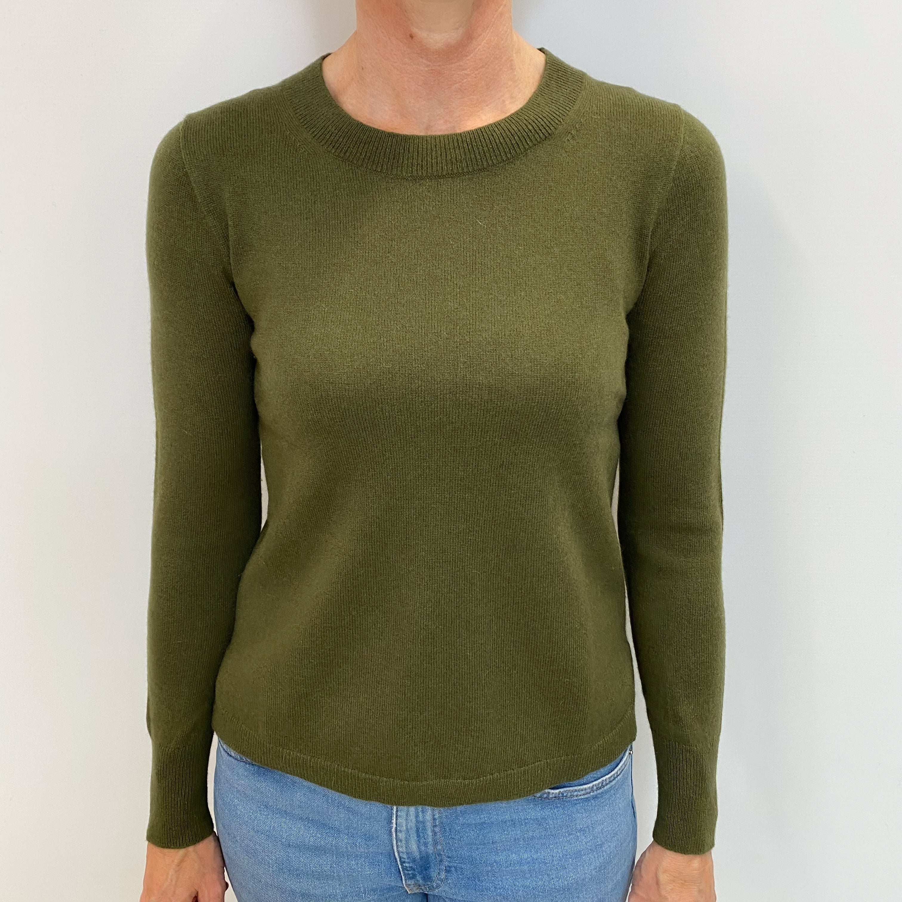 Deep Moss Green Cashmere Crew Neck Jumper Small