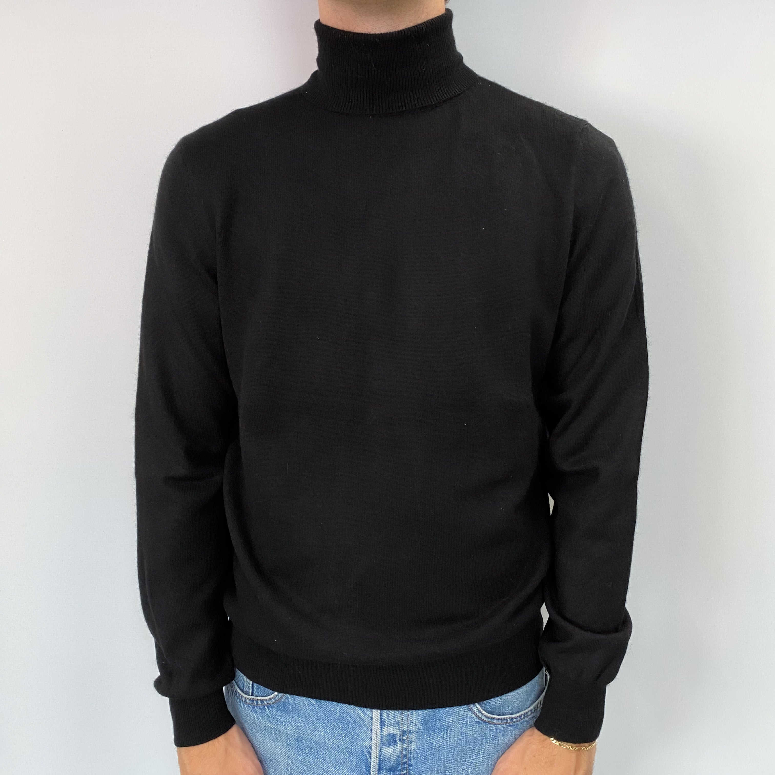 Men's Black Cashmere Polo Neck Jumper Large