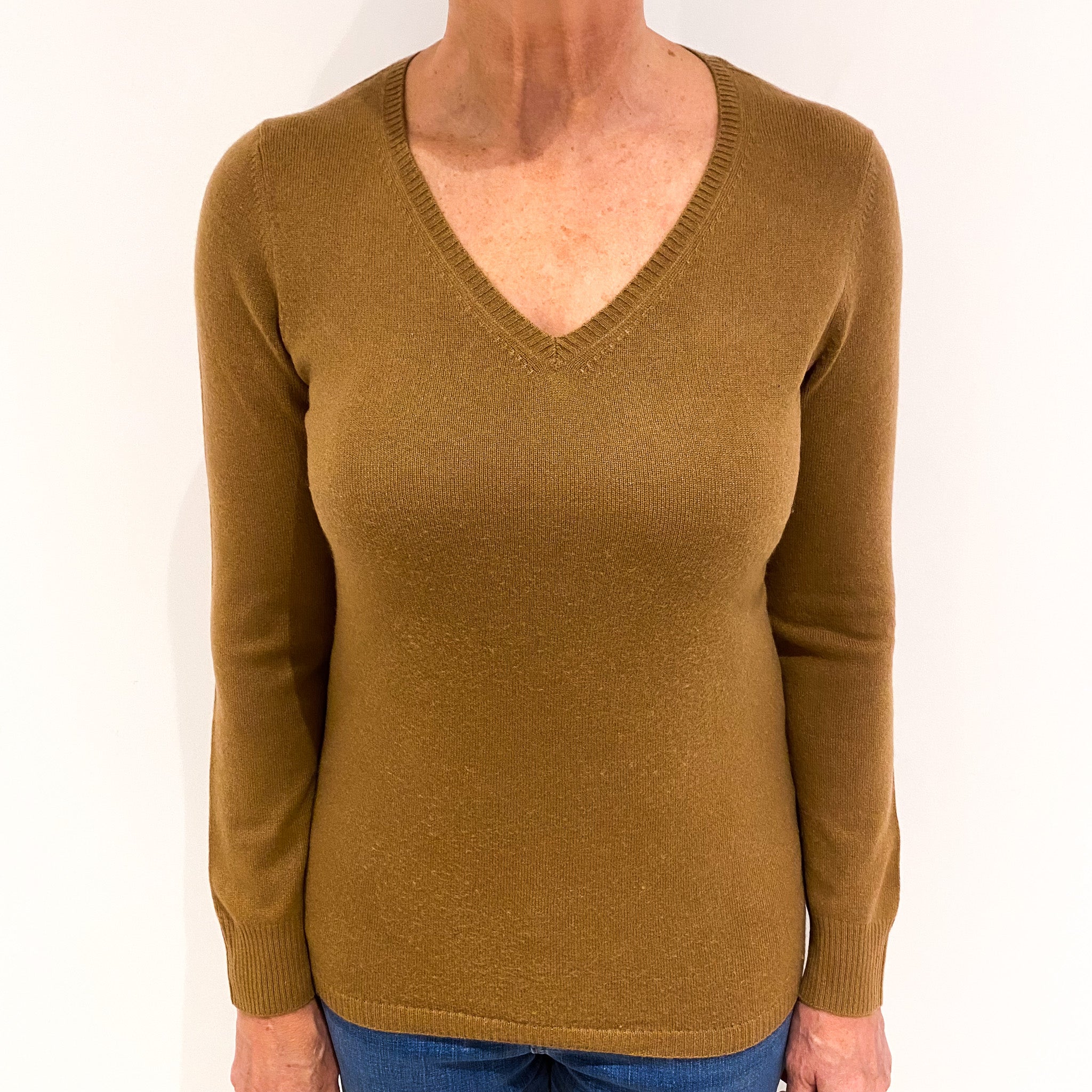 Deep Butterscotch Cashmere V Neck Jumper Medium