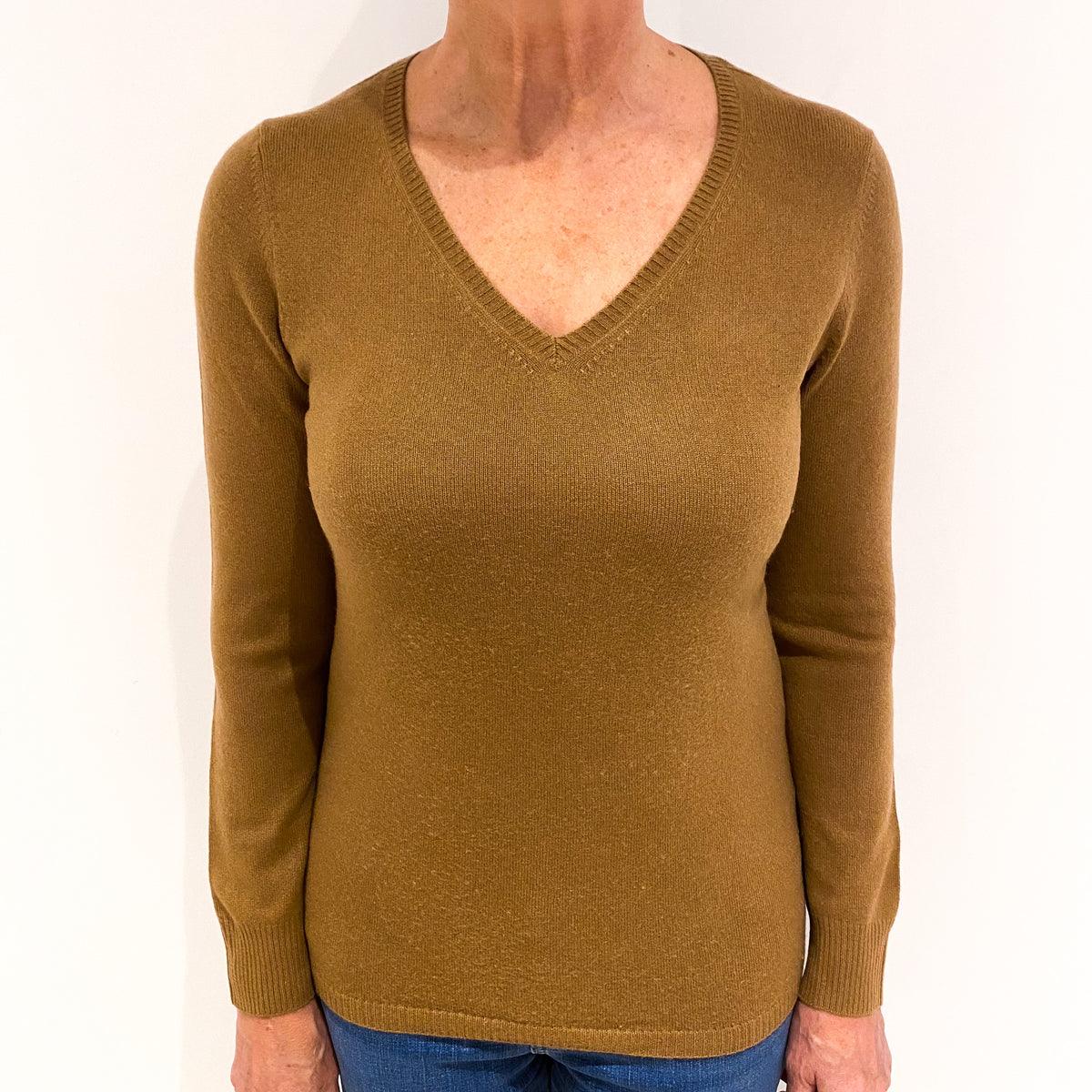 Deep Butterscotch Cashmere V Neck Jumper Medium
