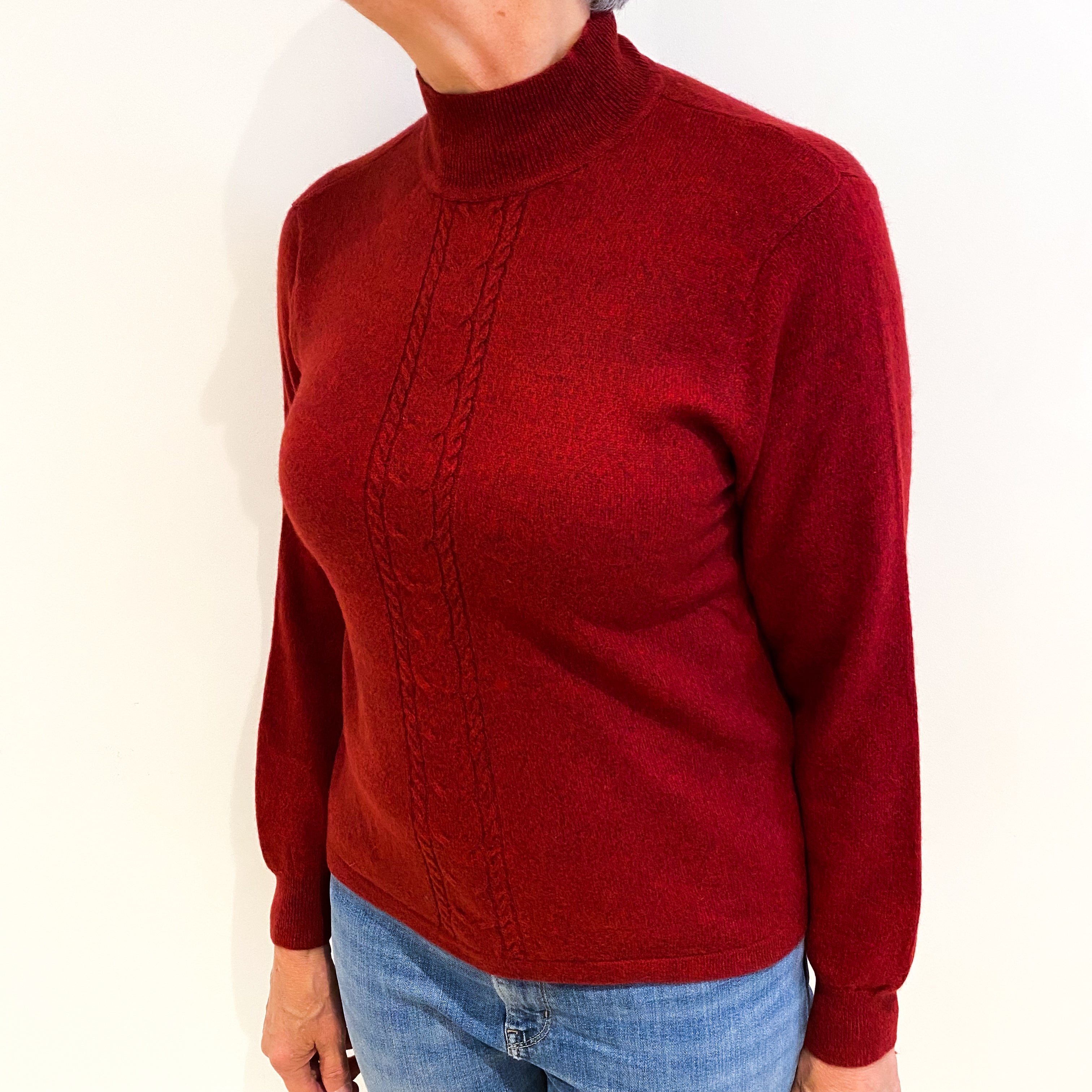 Crimson Red Marl Cashmere Turtle Neck Jumper Medium