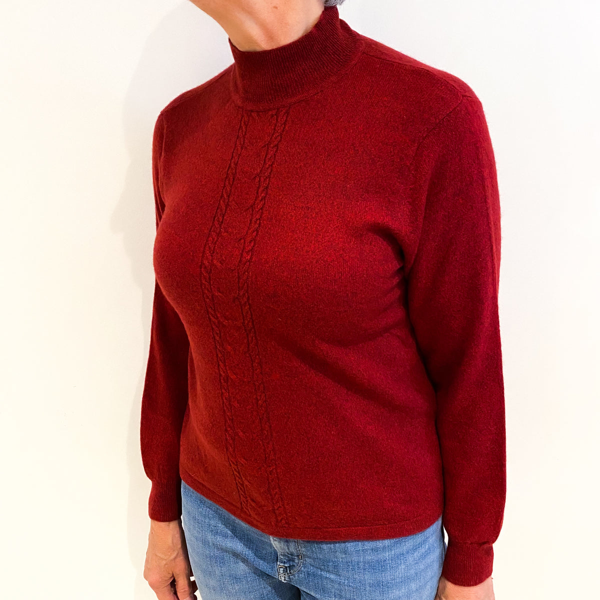 Crimson Red Marl Cashmere Turtle Neck Jumper Medium
