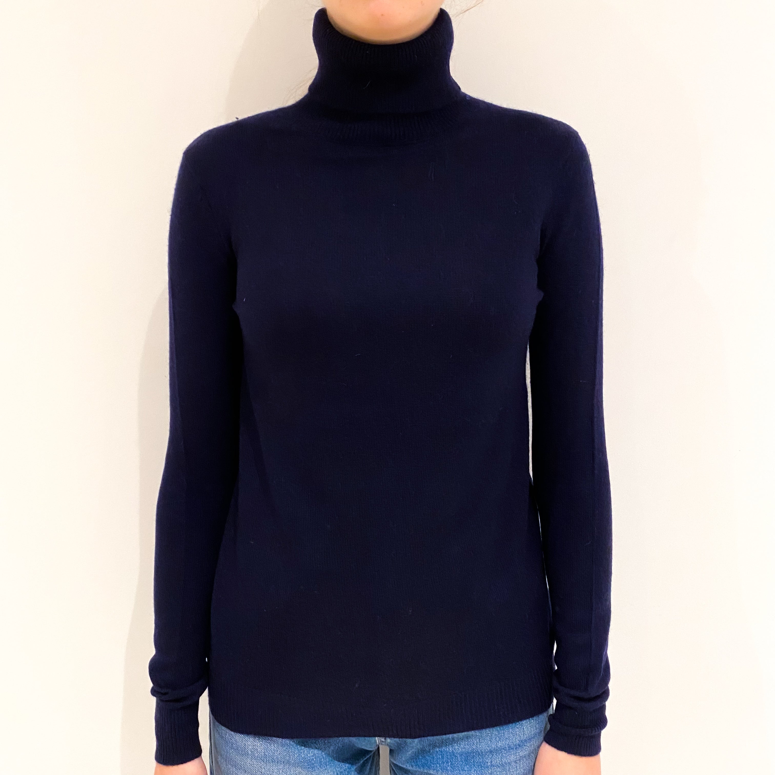 Navy Blue Cashmere Polo Neck Jumper Extra Small