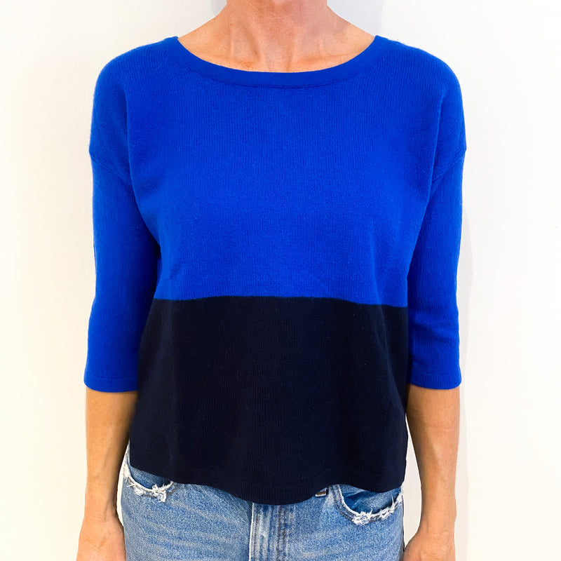 Cobalt Blue and Navy Cashmere Crew Neck Jumper Small