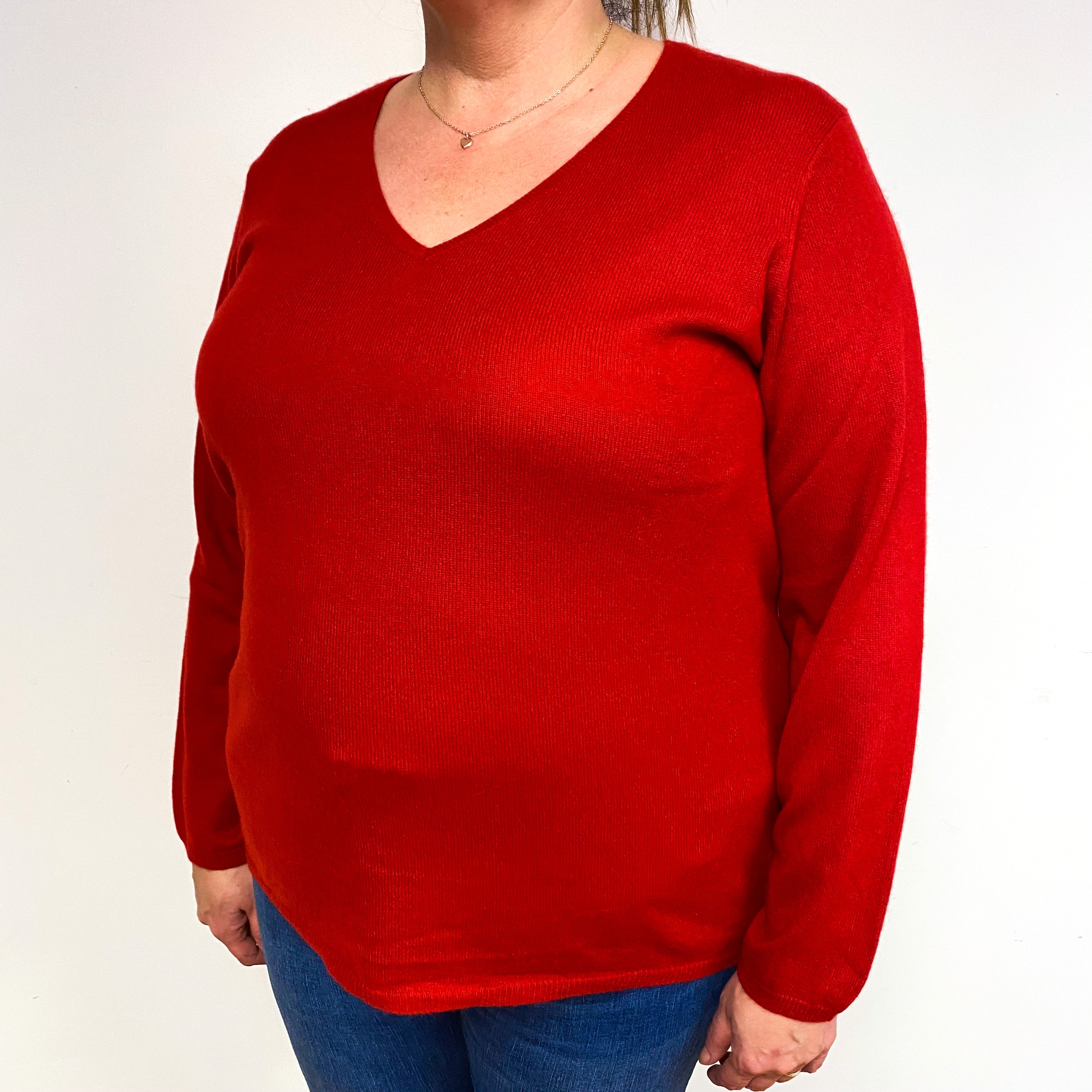 Post Box Red Cashmere V-Neck Jumper Extra Extra Large