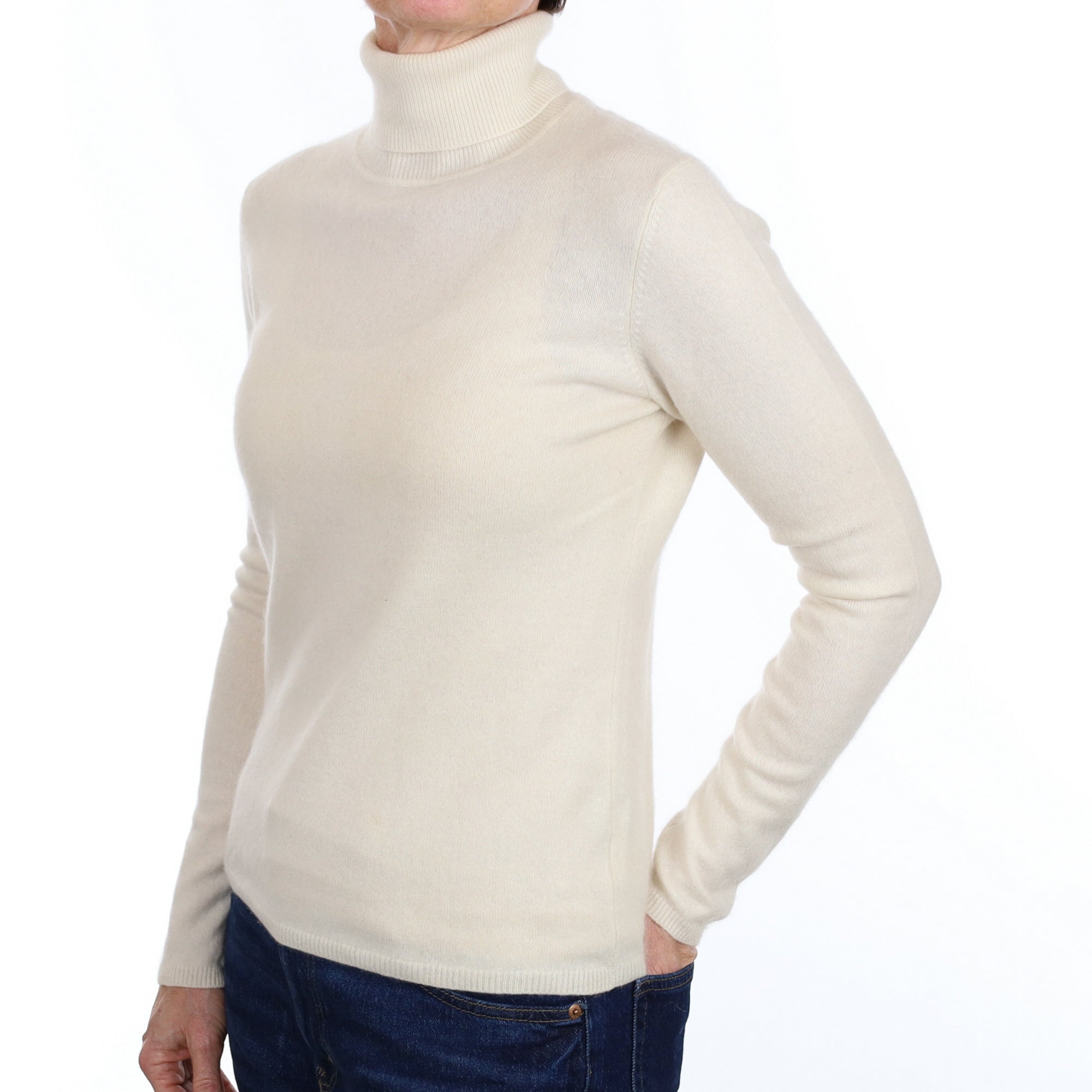 Vanilla Cream Cashmere Polo Neck Jumper Small