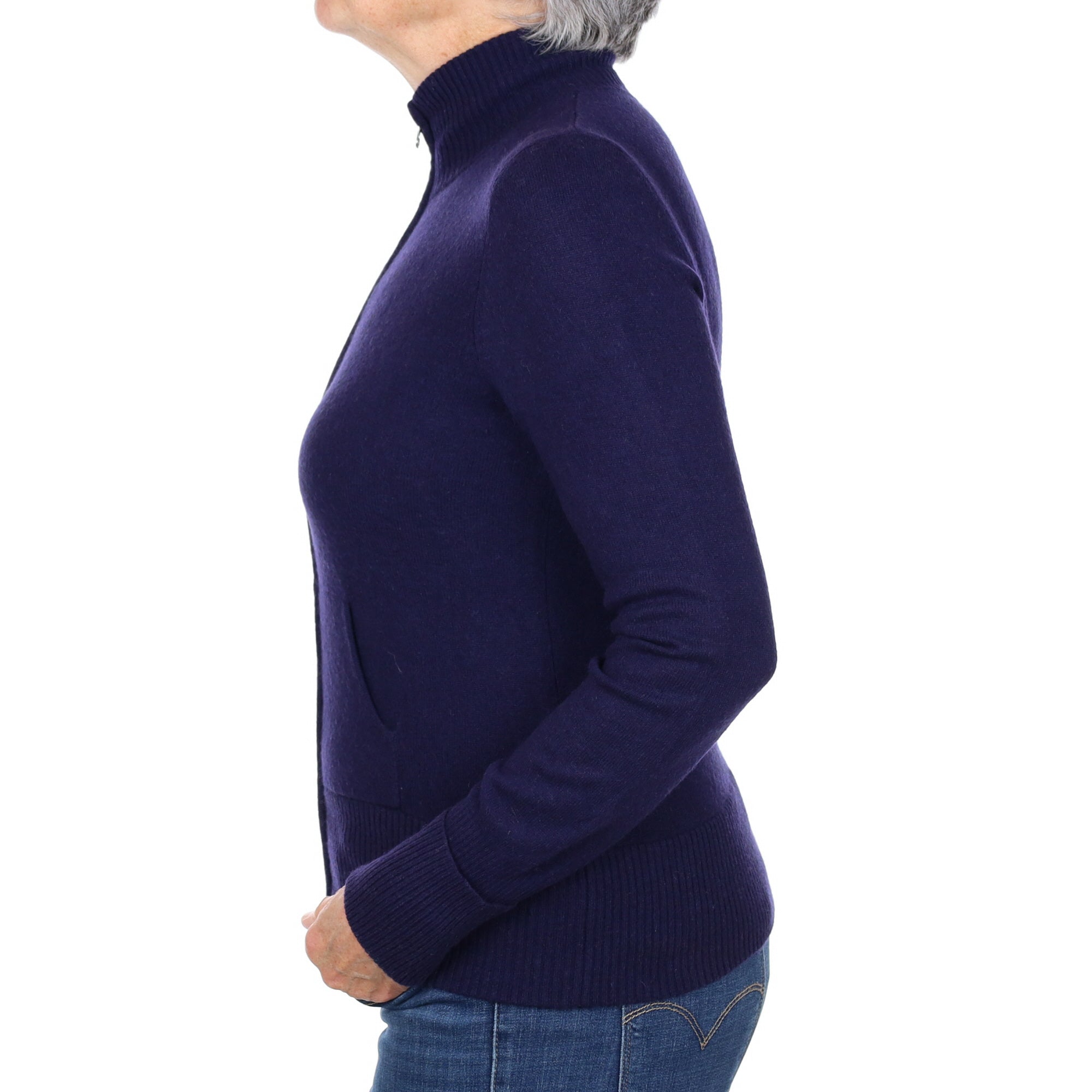 Navy Blue Cashmere Zip Up Cardigan Medium