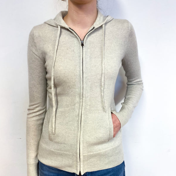 Oatmeal Beige Cashmere Zip Hoodie Cardigan Extra Small