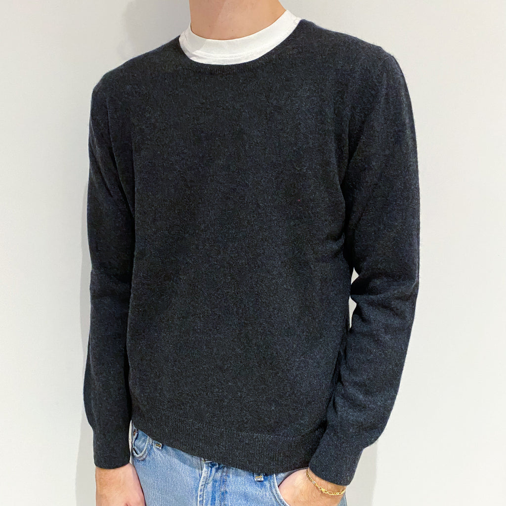 Men's Charcoal Grey Cashmere Crew Neck Jumper Large