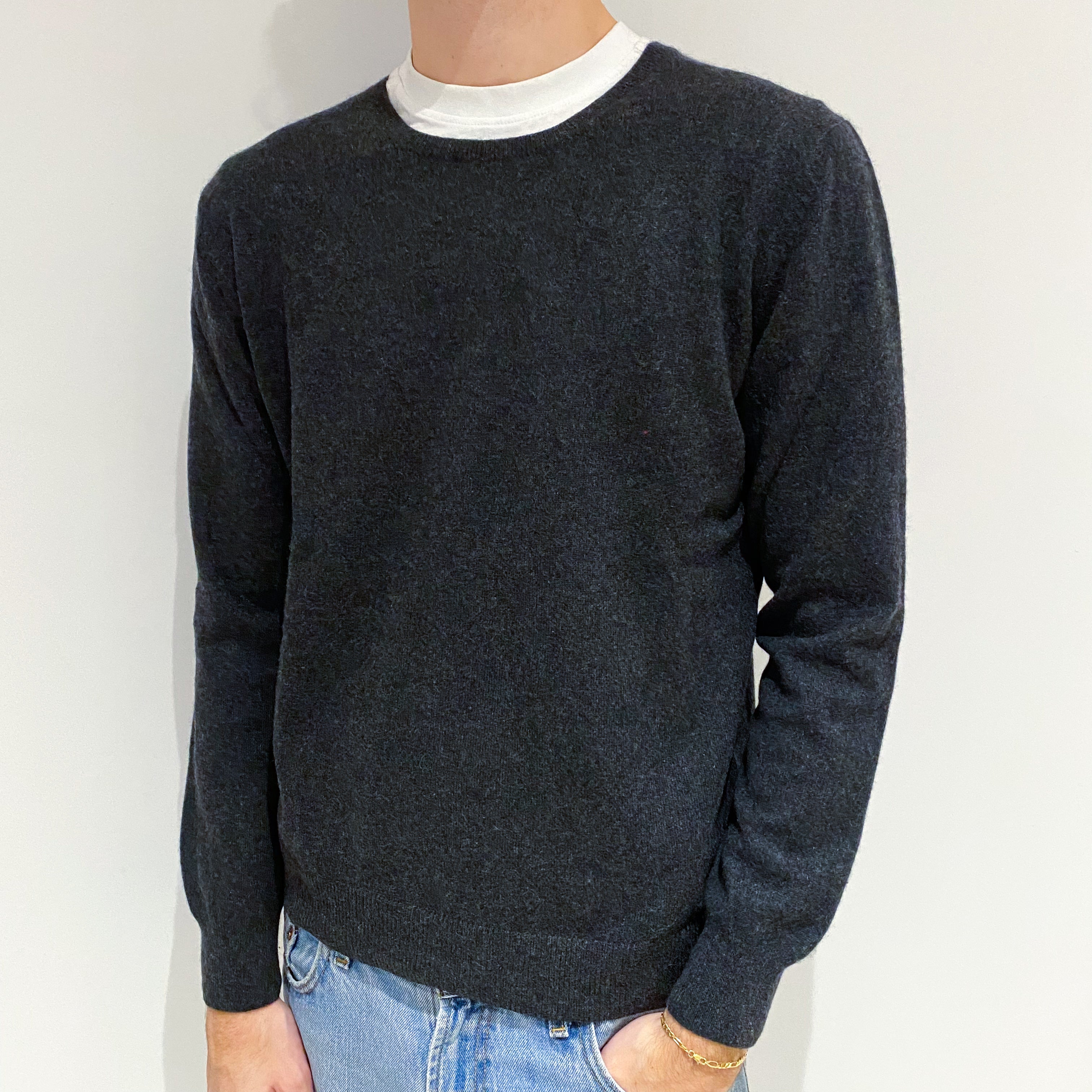 Men's Charcoal Grey Cashmere Crew Neck Jumper Large