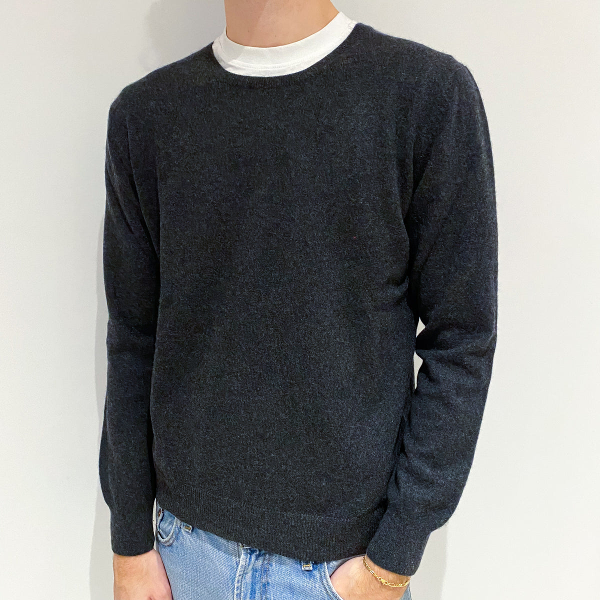 Men's Charcoal Grey Cashmere Crew Neck Jumper Large