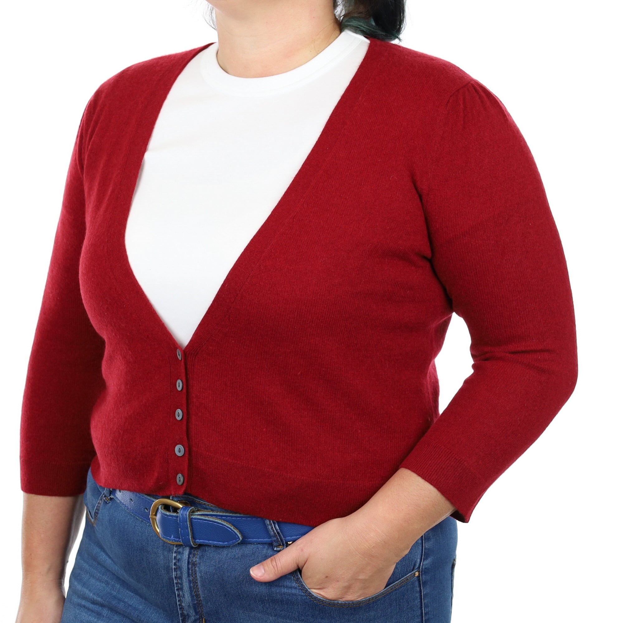 Crimson Red Cashmere V Neck Cardigan Large