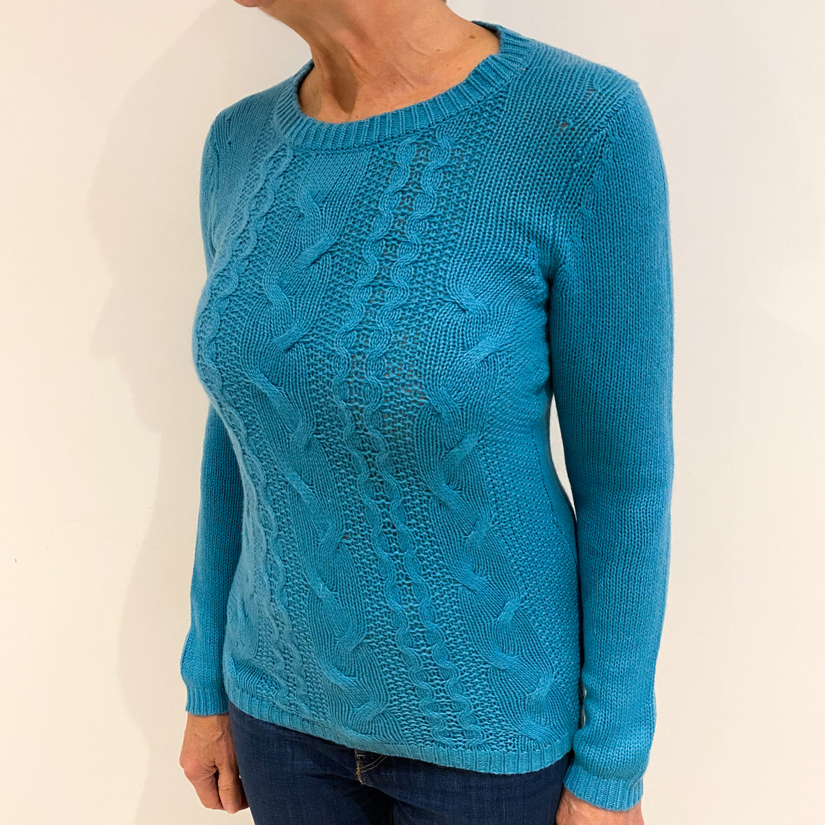 Aqua Blue Cashmere Crew Neck Jumper Medium