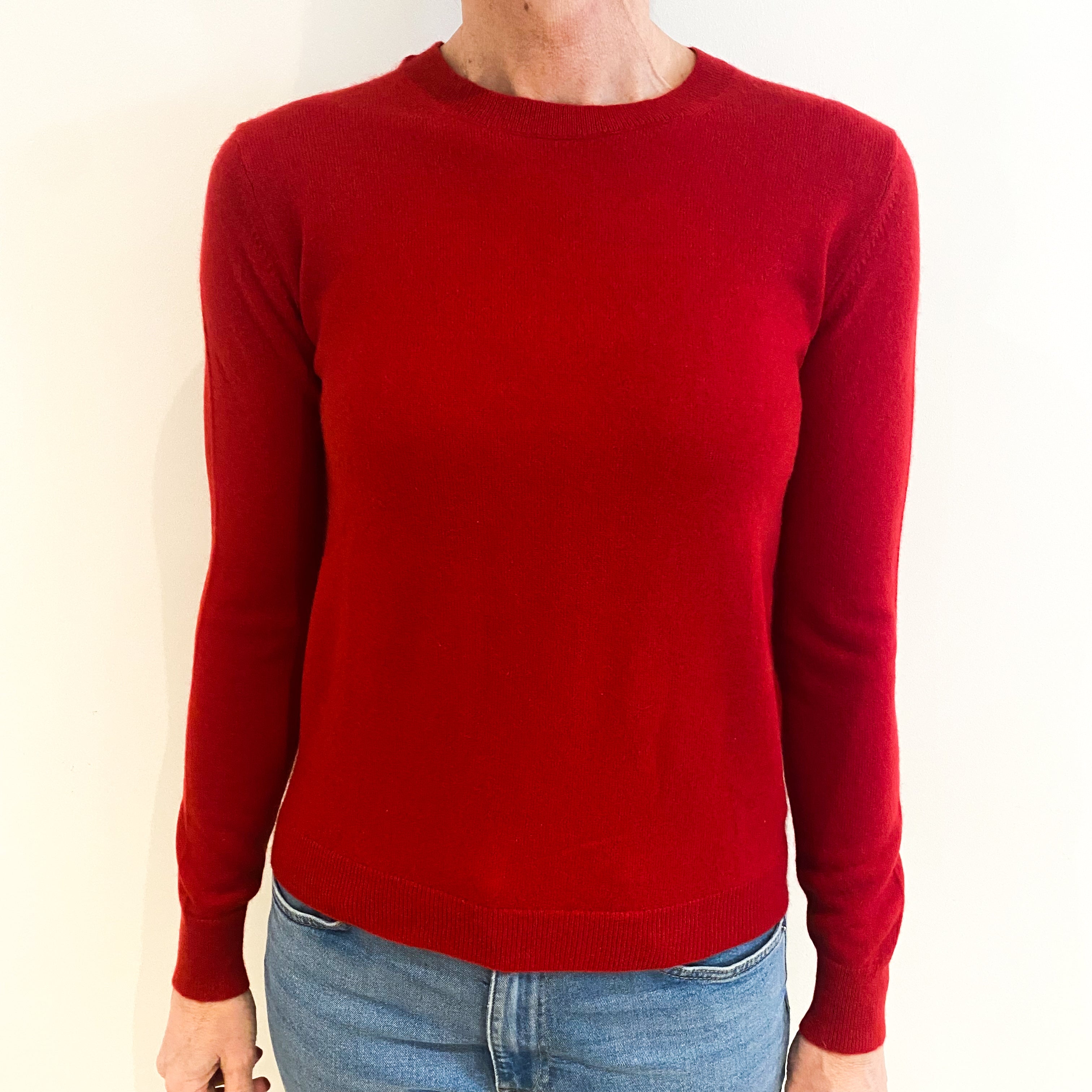 Scarlet Red Cashmere Crew Neck Jumper Small
