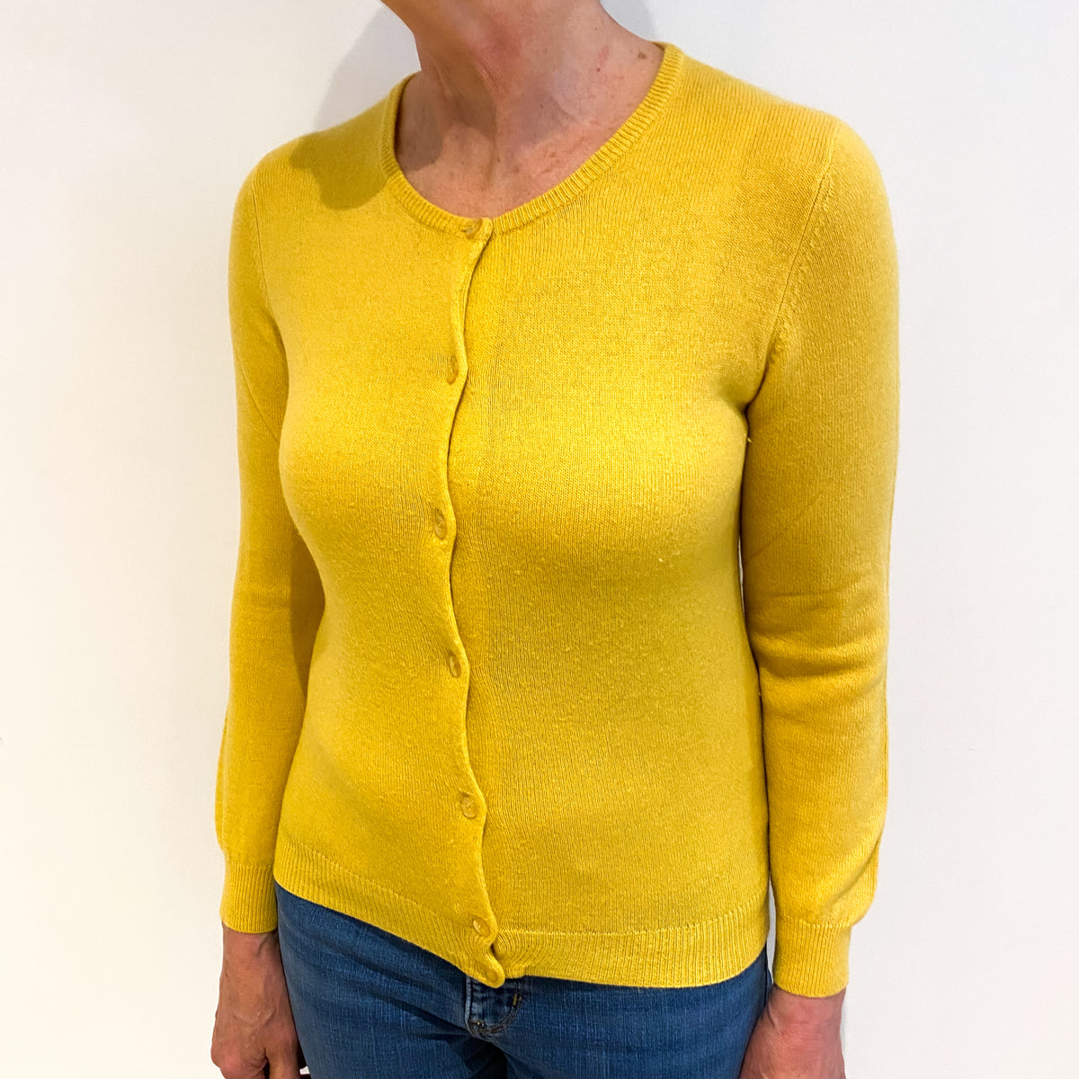 Sunflower Yellow Cashmere Crew Neck Cardigan Medium