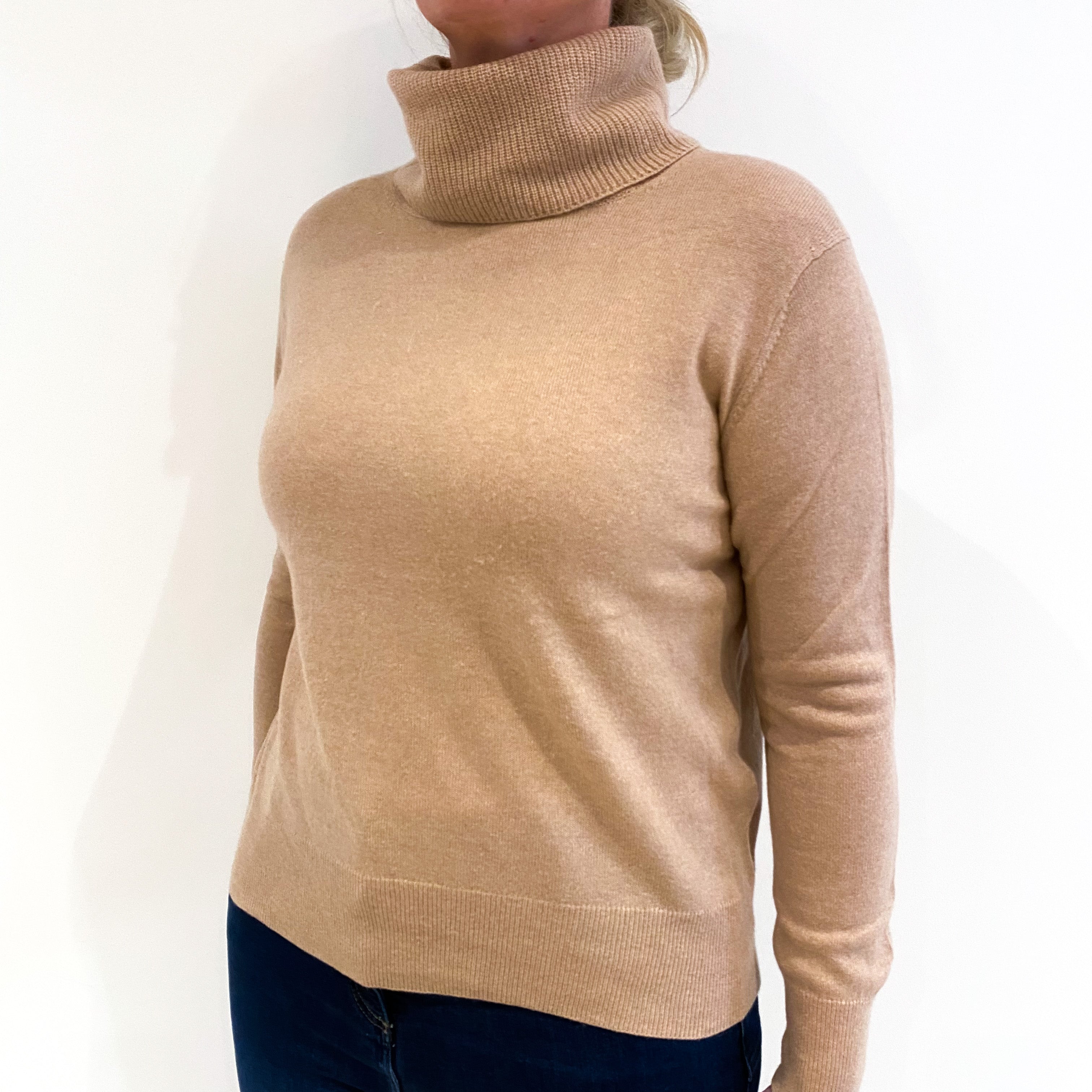 Faded Heather Pink Cashmere Polo Neck Jumper Large