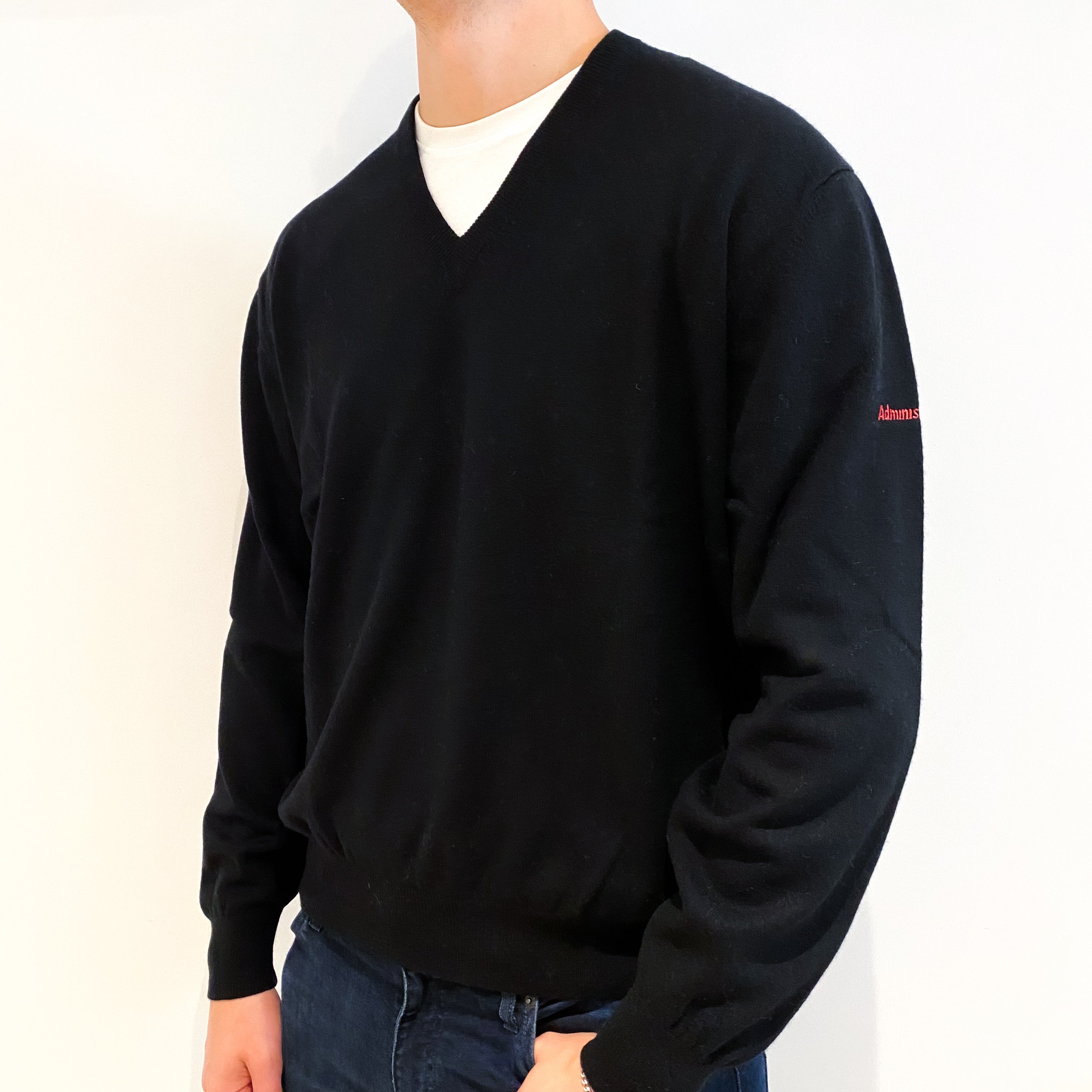 Men's Black Cashmere V-Neck Golf Jumper Extra Extra Large