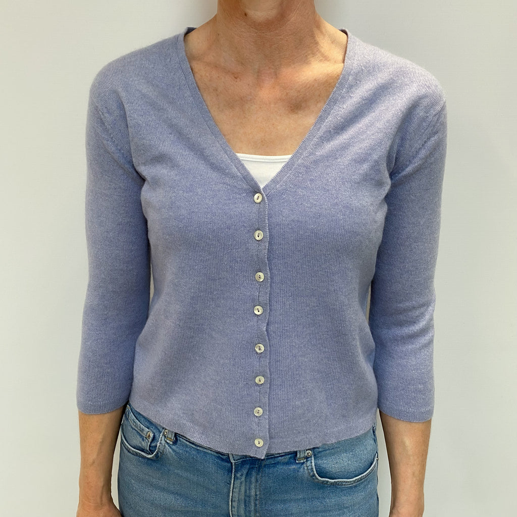 Brora Pale Lavender Cashmere V Neck Cardigan Small
