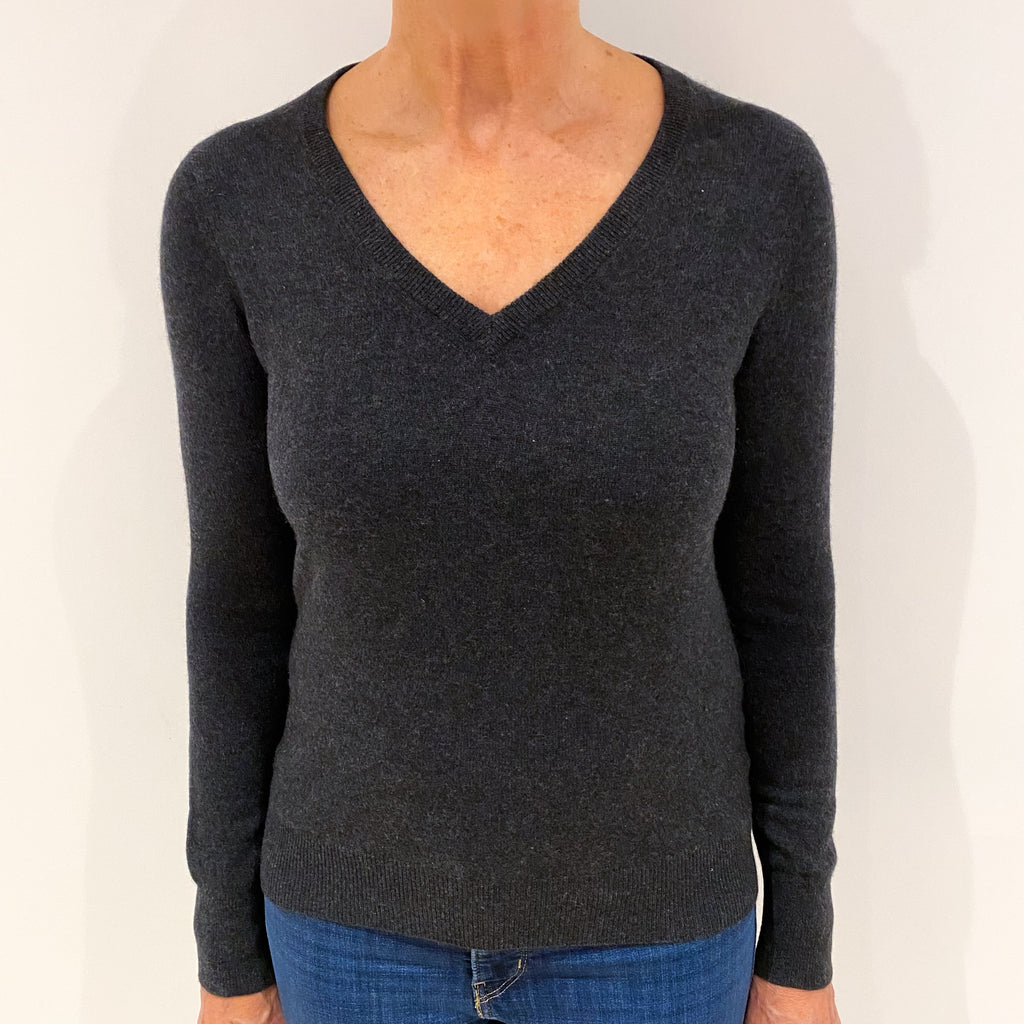 Charcoal Grey Cashmere V Neck Jumper Medium