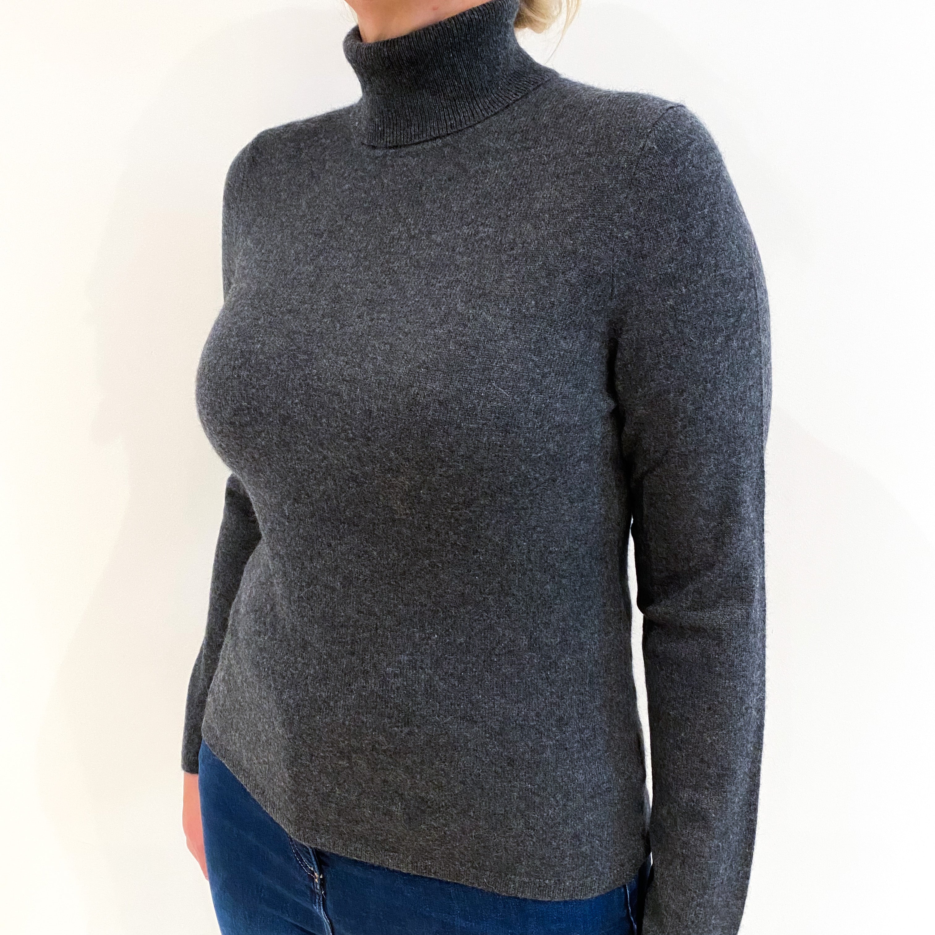 Slate Grey Cashmere Polo Neck Jumper Large