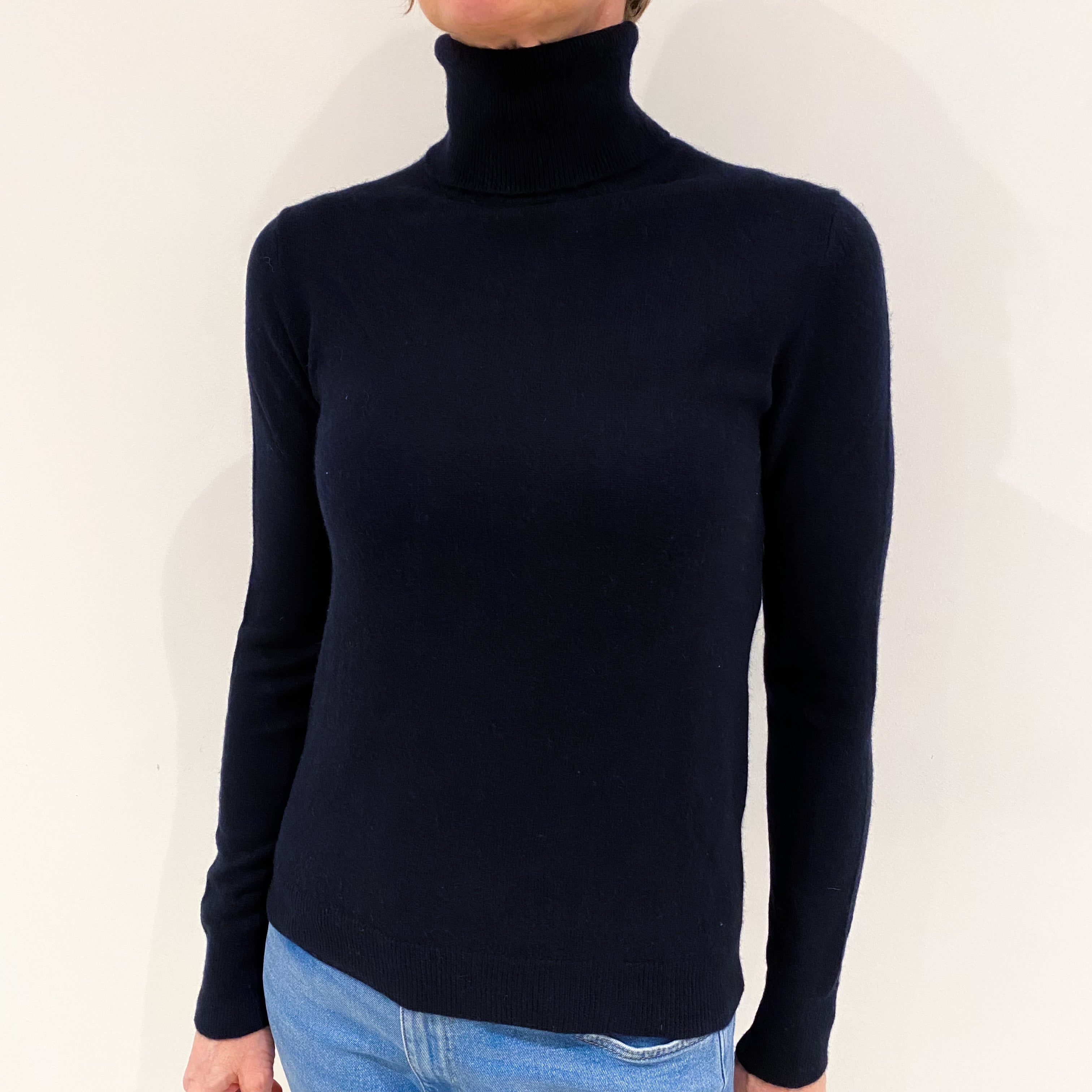 Navy Blue Cashmere Polo Neck Jumper Small