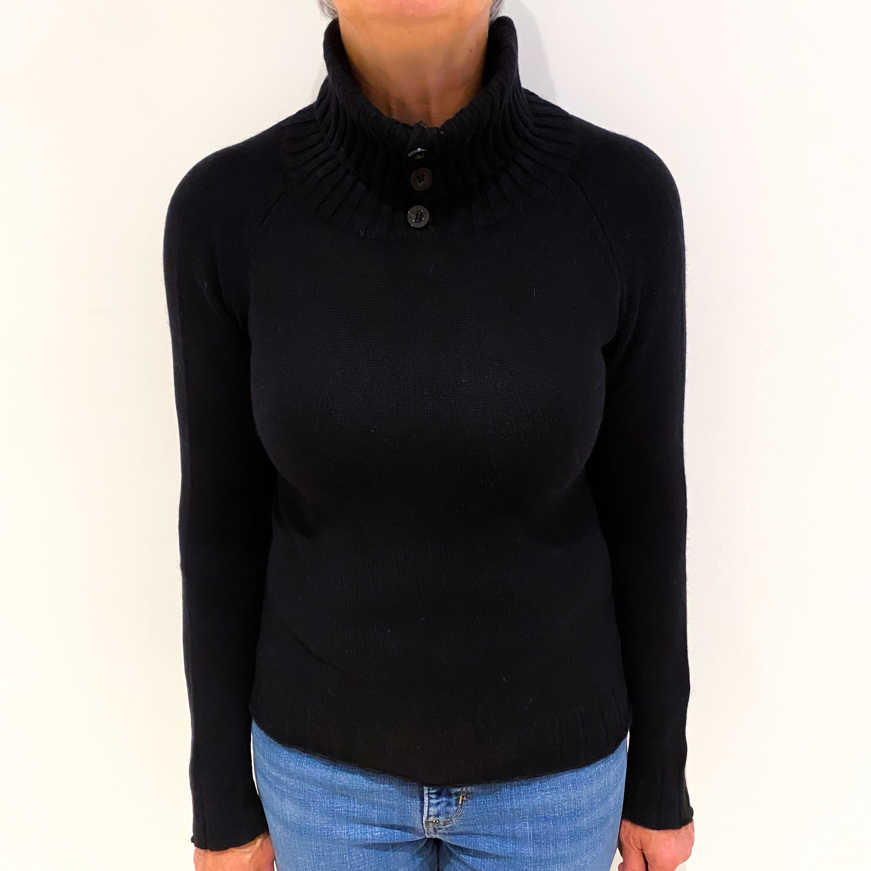 Italian Black Cashmere Polo Neck Jumper Medium