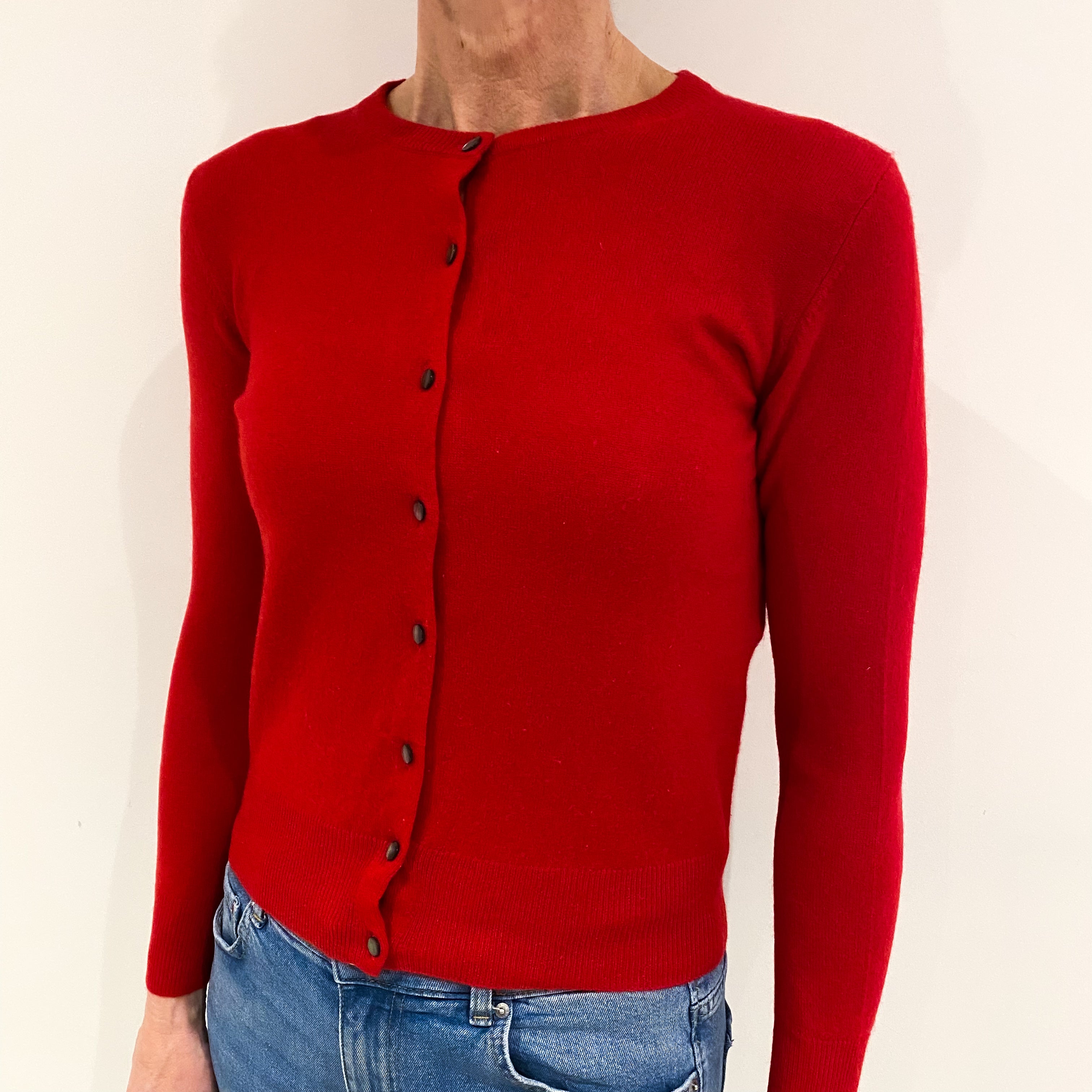 Scarlett Red Cashmere Crew Neck Cardigan Small