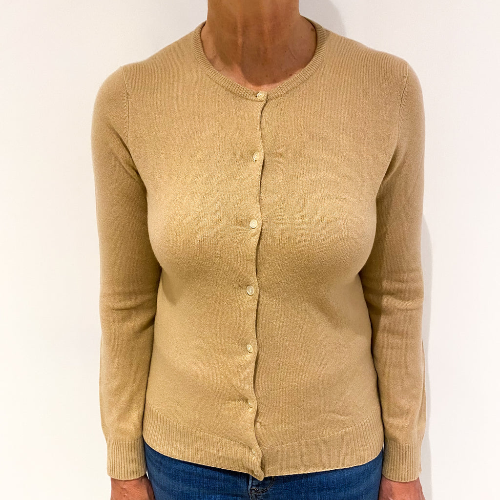 Caramel Brown Cashmere Crew Neck Cardigan Medium