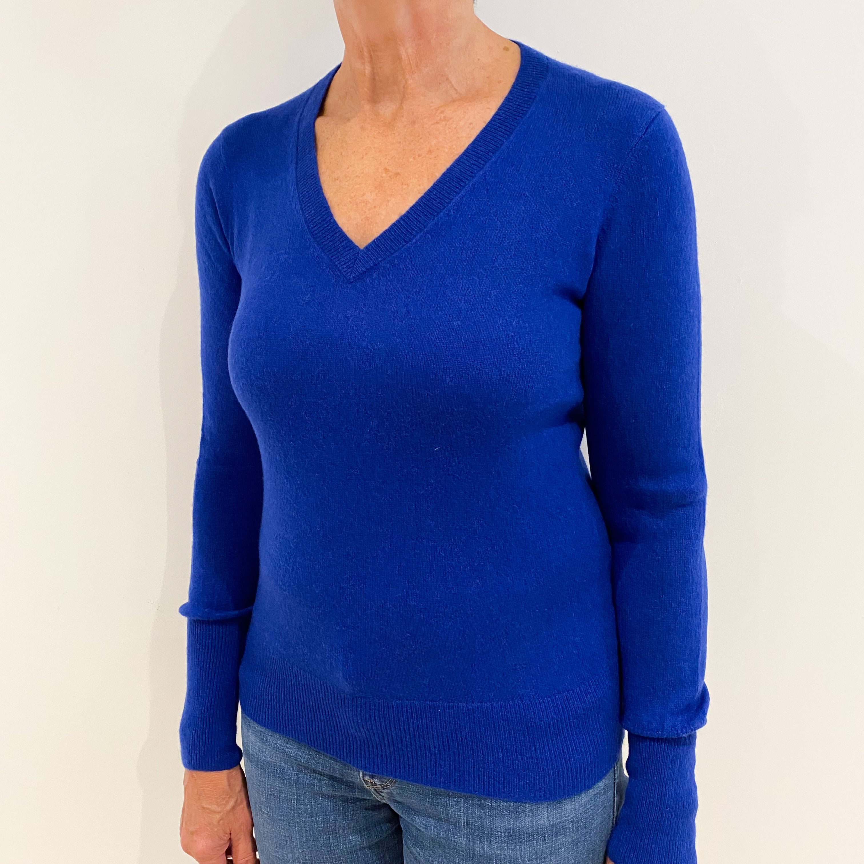 Admiral Blue Cashmere V-Neck Jumper Medium