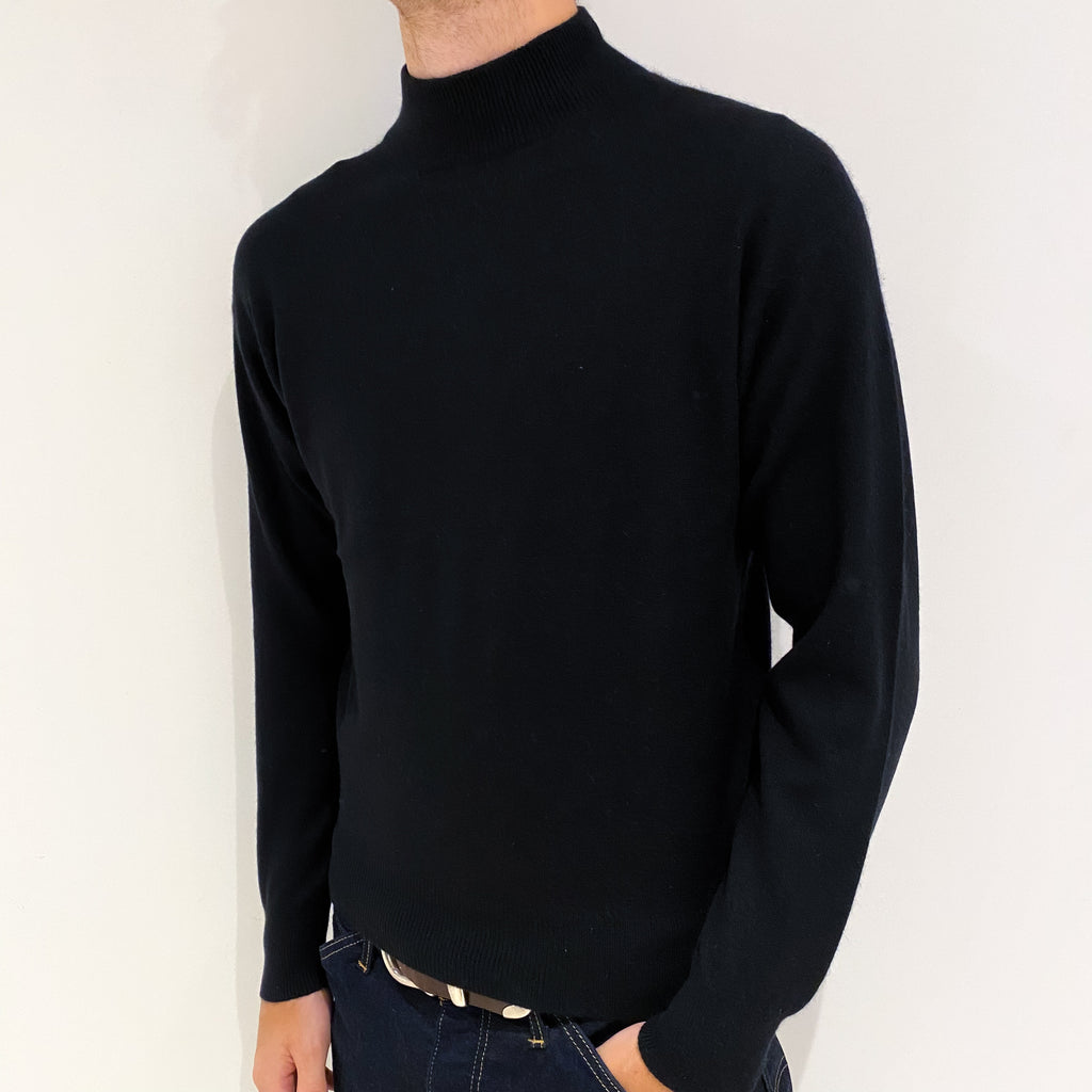 Men's Black Cashmere Turtle Neck Jumper Medium