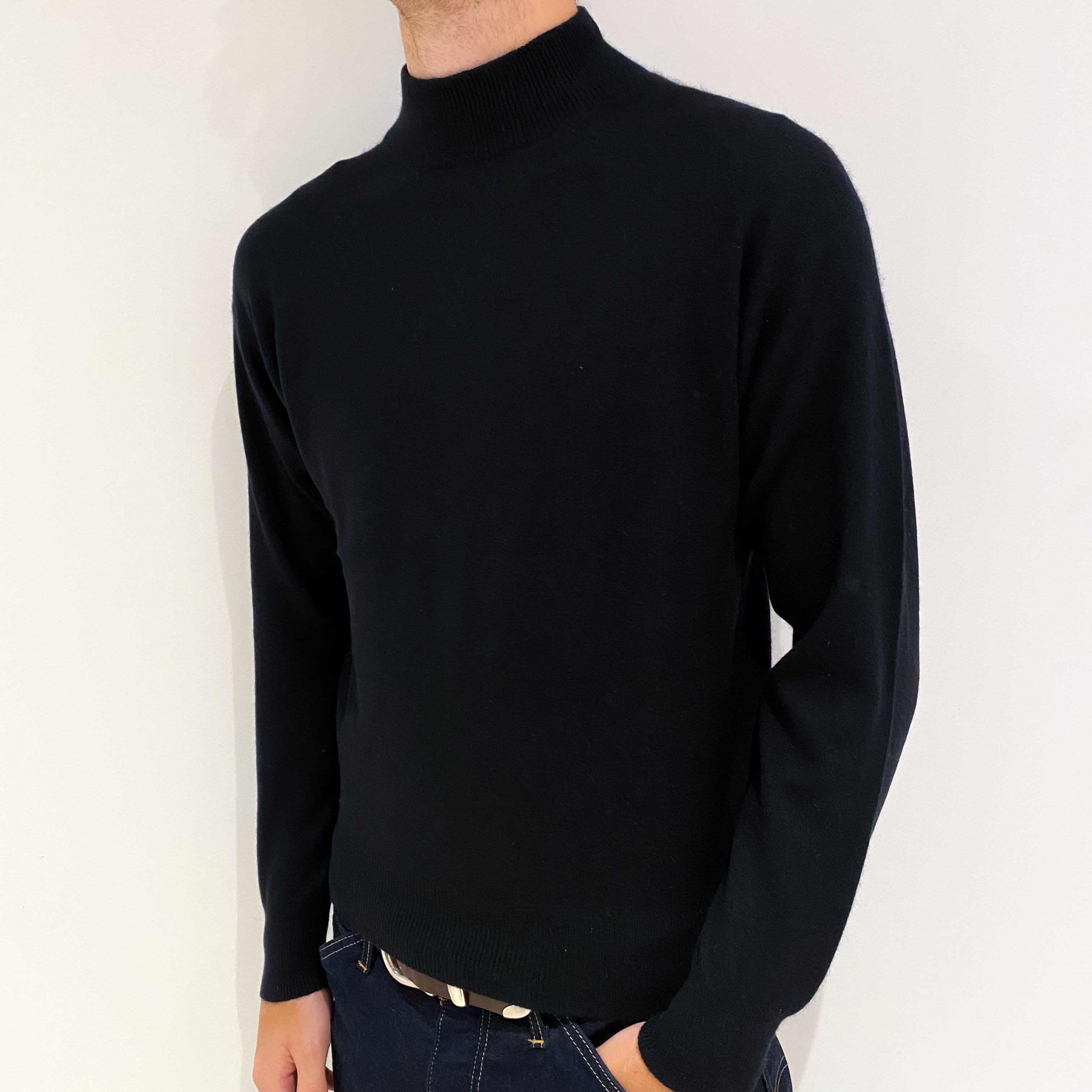 Men's Black Cashmere Turtle Neck Jumper Medium